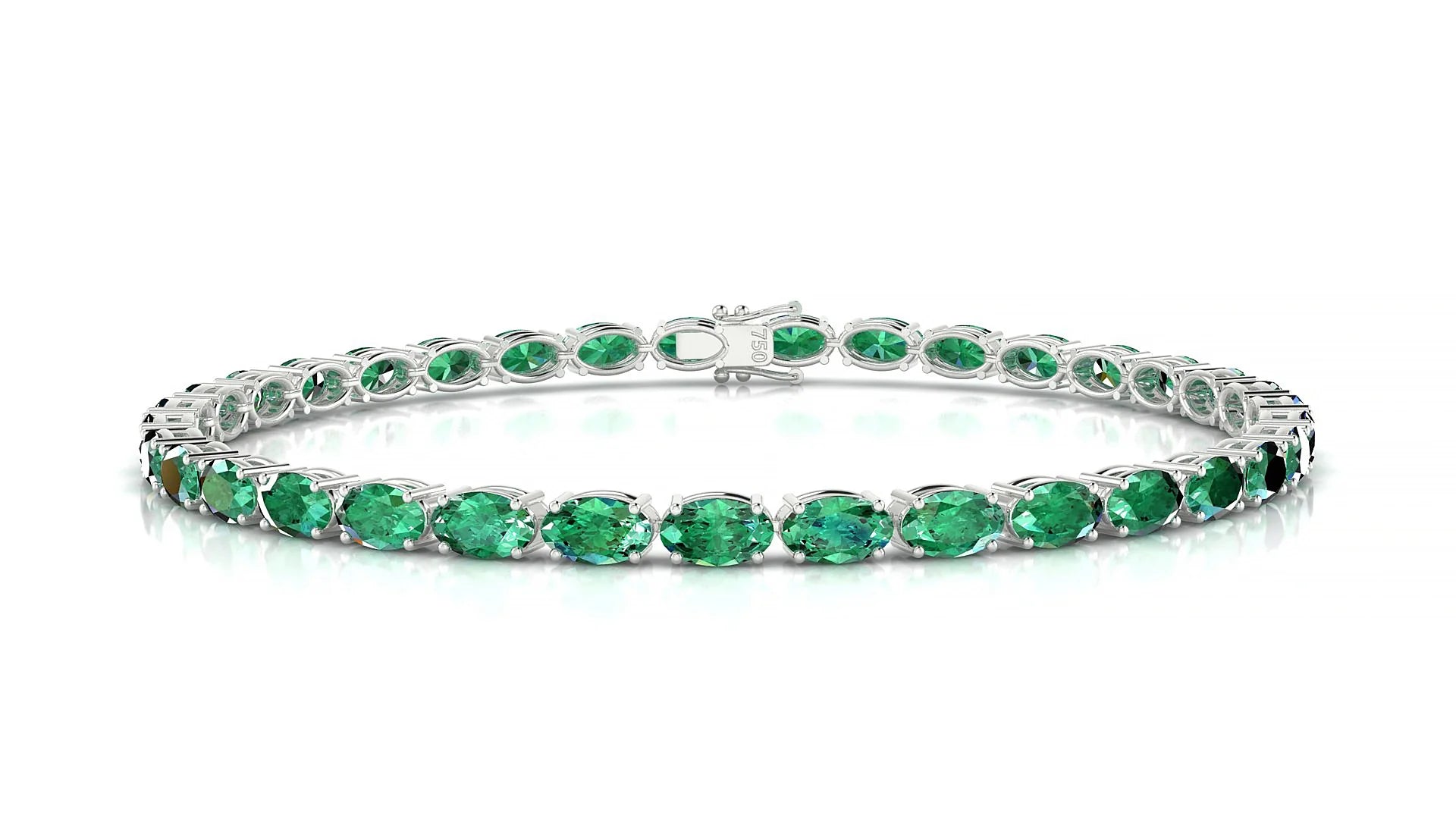 Pula | 18k White Gold 5 x 3 mm Oval Natural Emerald 18 cm Tennis Bracelet