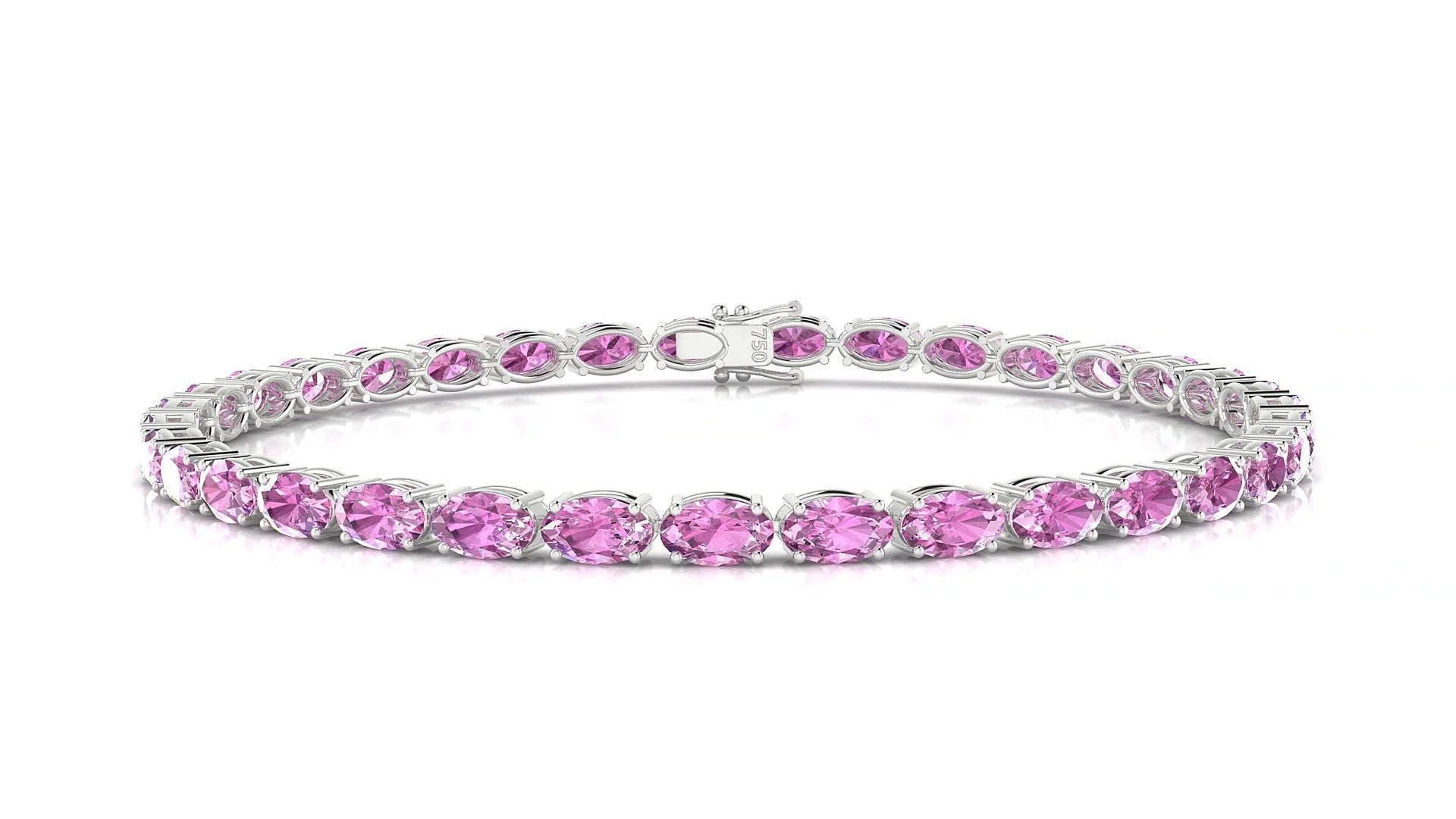 Pula | 18k White Gold 5 x 3 mm Oval Natural Pink Sapphire 18 cm Tennis Bracelet