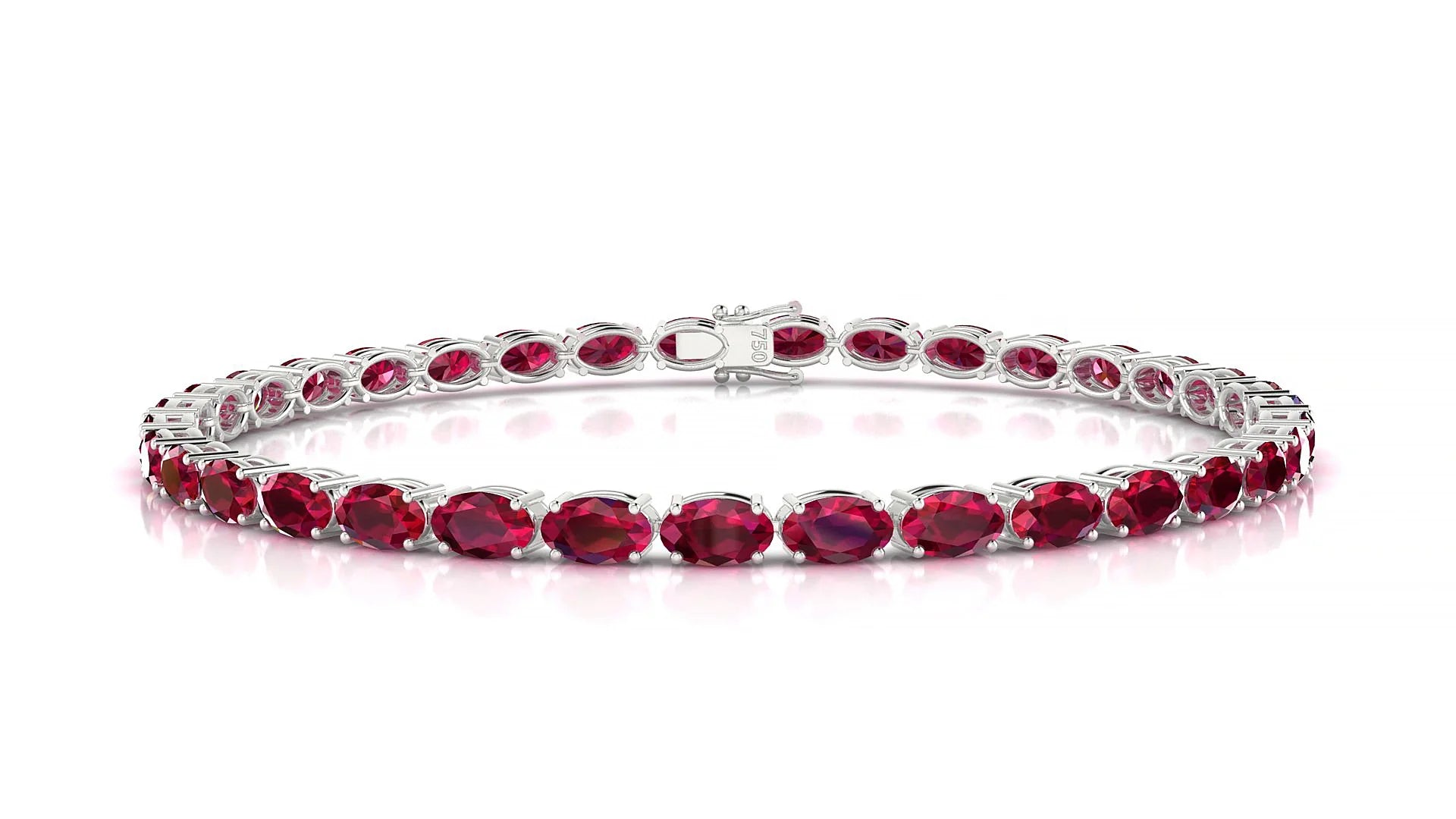 Pula | 18k White Gold 5 x 3 mm Oval Natural Ruby 18 cm Tennis Bracelet