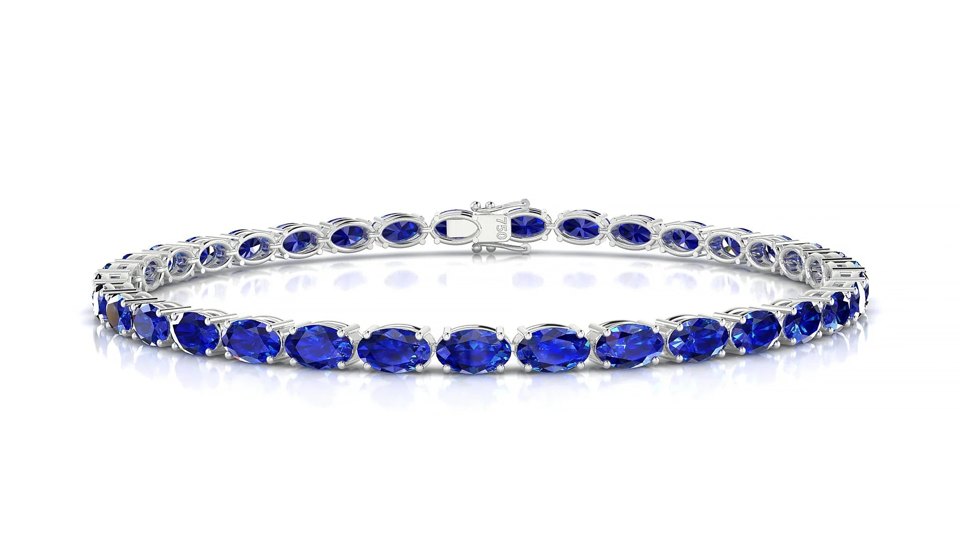 Pula | 18k White Gold 5 x 3 mm Oval Natural Sapphire 18 cm Tennis Bracelet
