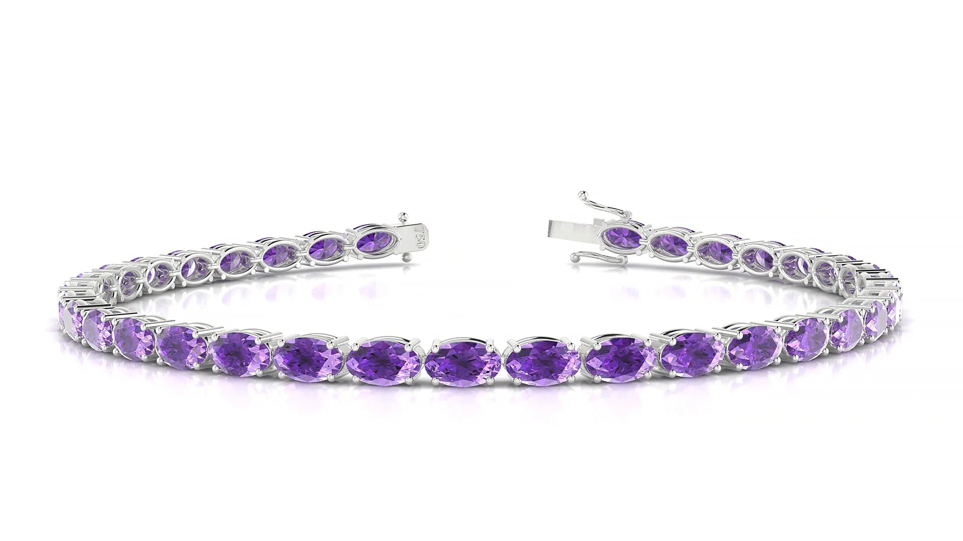 Pula | 18k White Gold 5 x 3 mm Oval Natural Amethyst 18 cm Tennis Bracelet