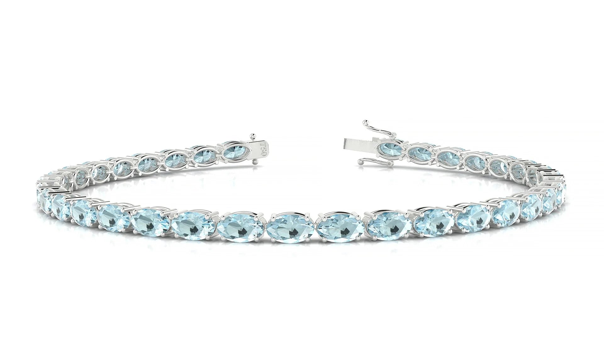 Pula | 18k White Gold 5 x 3 mm Oval Natural Aquamarine 18 cm Tennis Bracelet