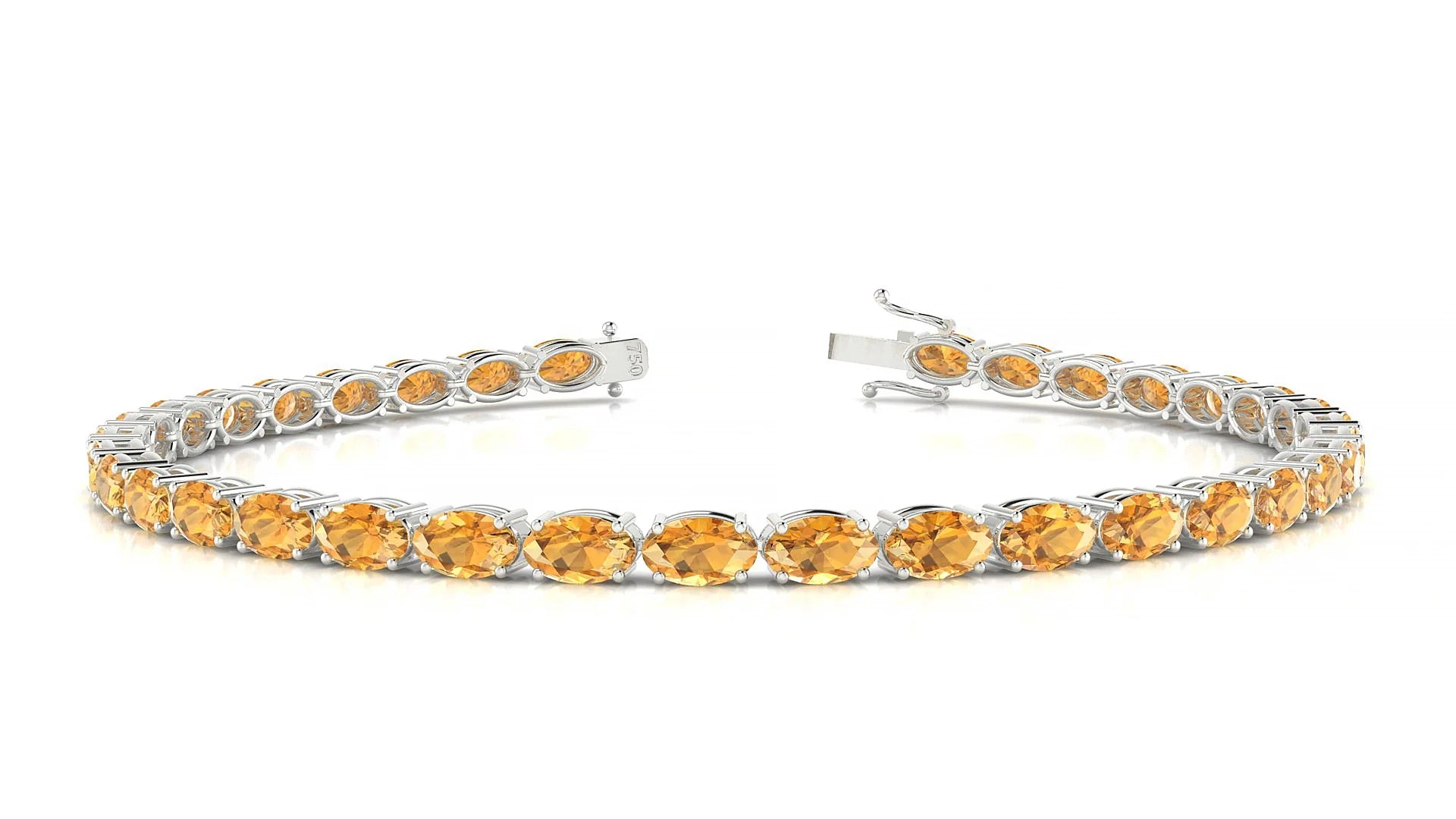 Pula | 18k White Gold 5 x 3 mm Oval Natural Citrine 18 cm Tennis Bracelet