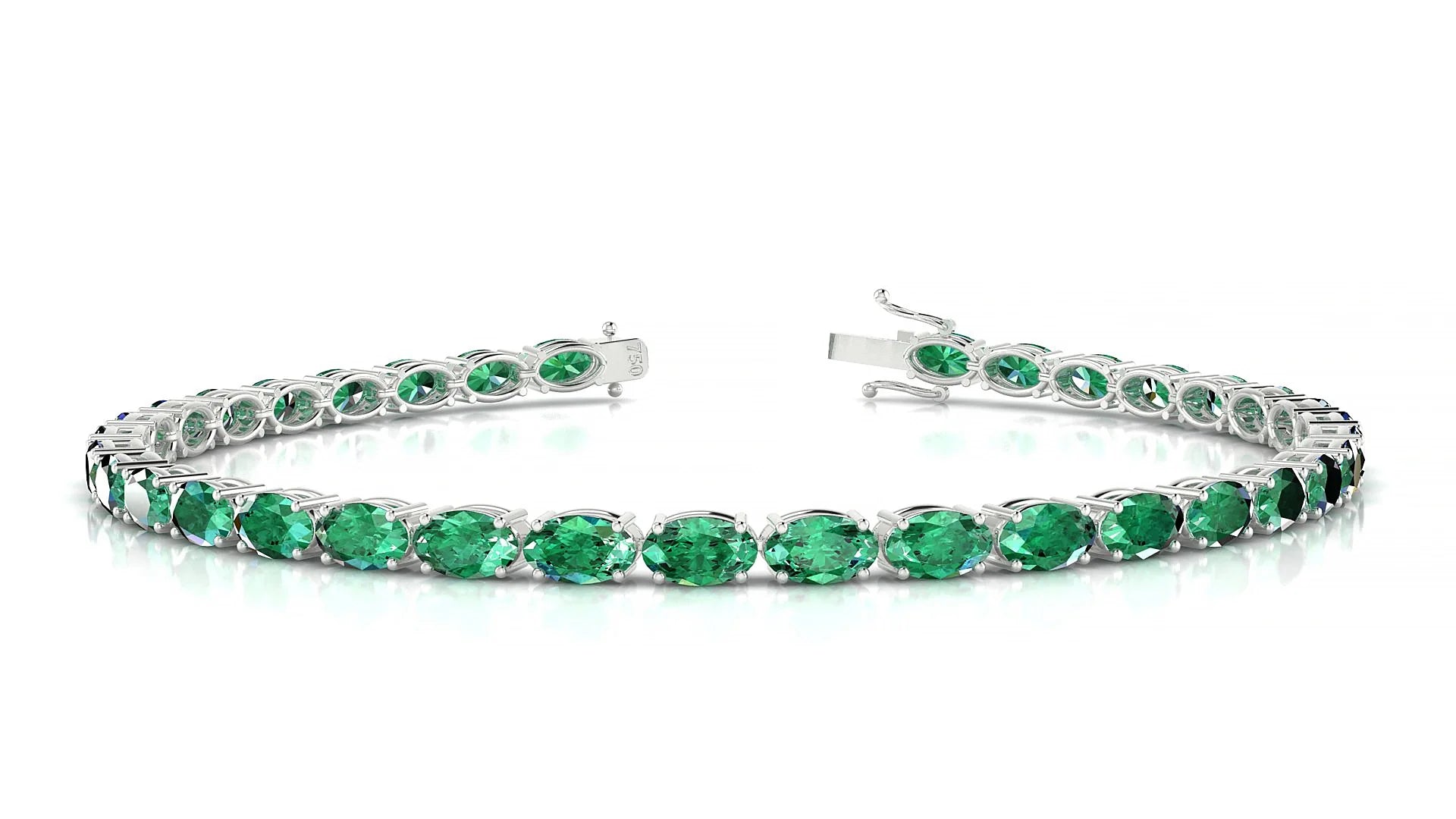 Pula | 18k White Gold 5 x 3 mm Oval Natural Emerald 18 cm Tennis Bracelet