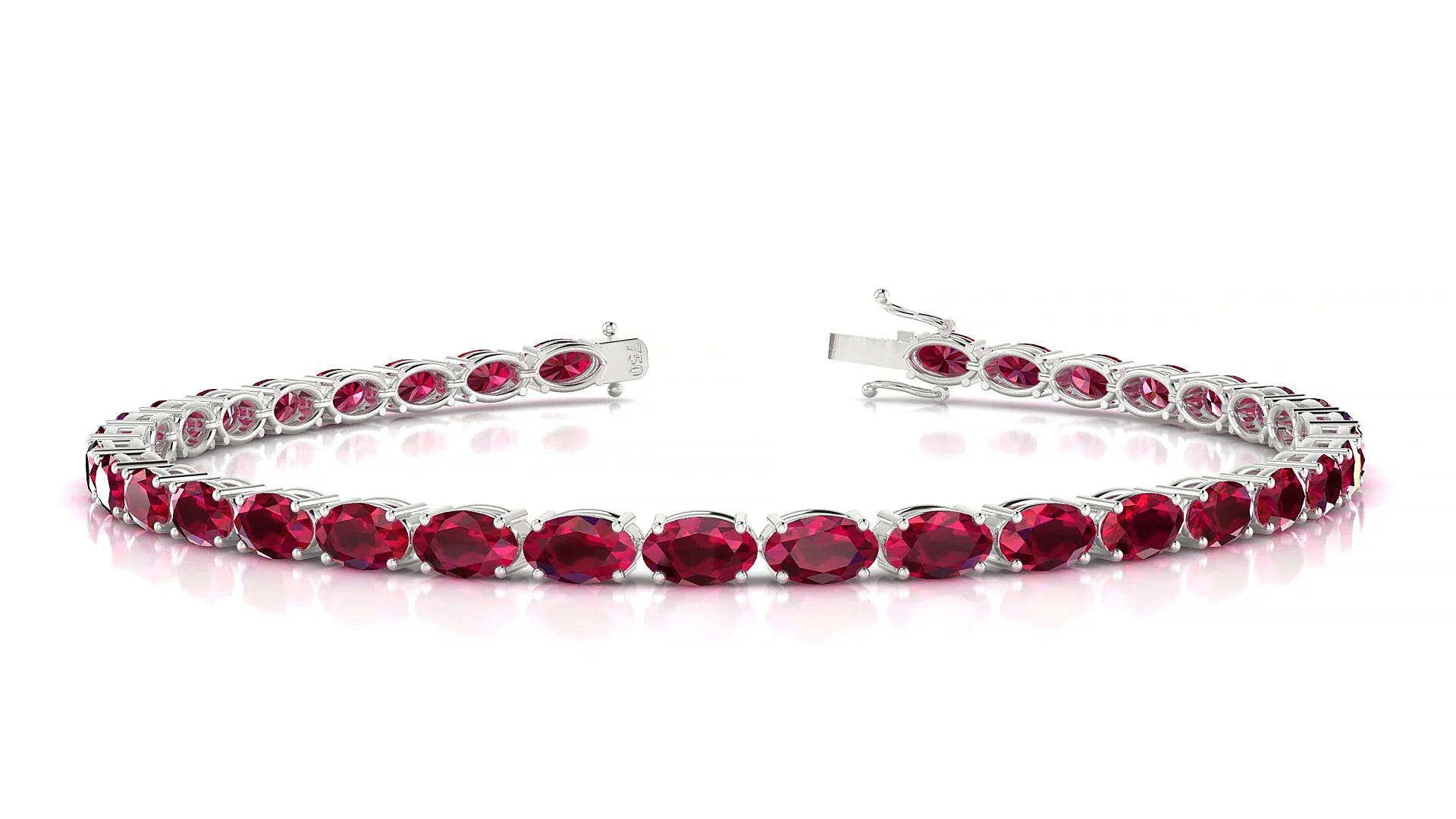 Pula | 18k White Gold 5 x 3 mm Oval Natural Ruby 18 cm Tennis Bracelet