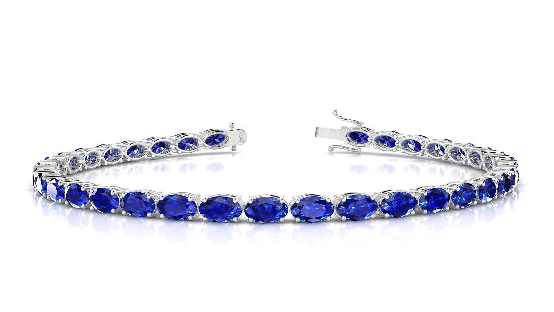 Pula | 18k White Gold 5 x 3 mm Oval Natural Sapphire 18 cm Tennis Bracelet