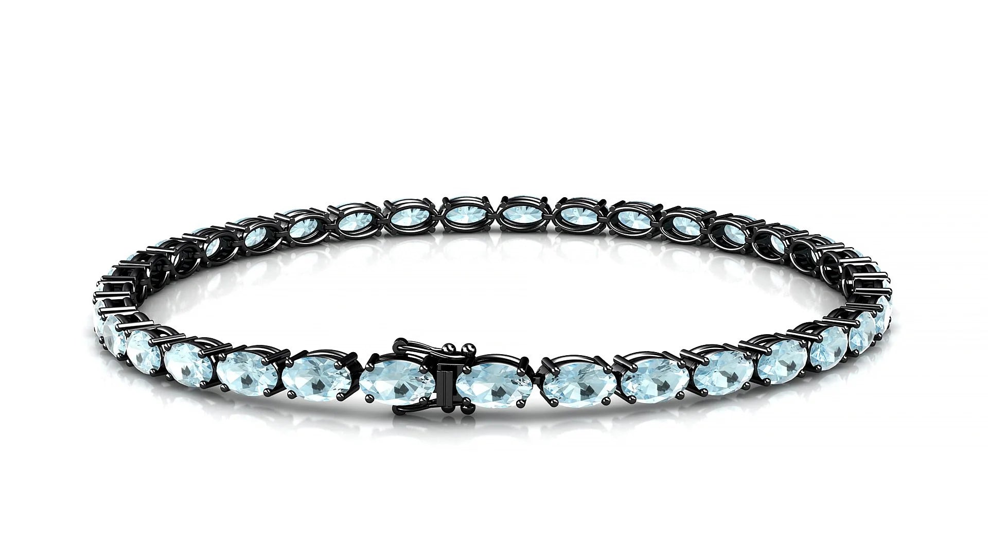 Pula | 18k Black Gold 5 x 3 mm Oval Natural Aquamarine 18 cm Tennis Bracelet