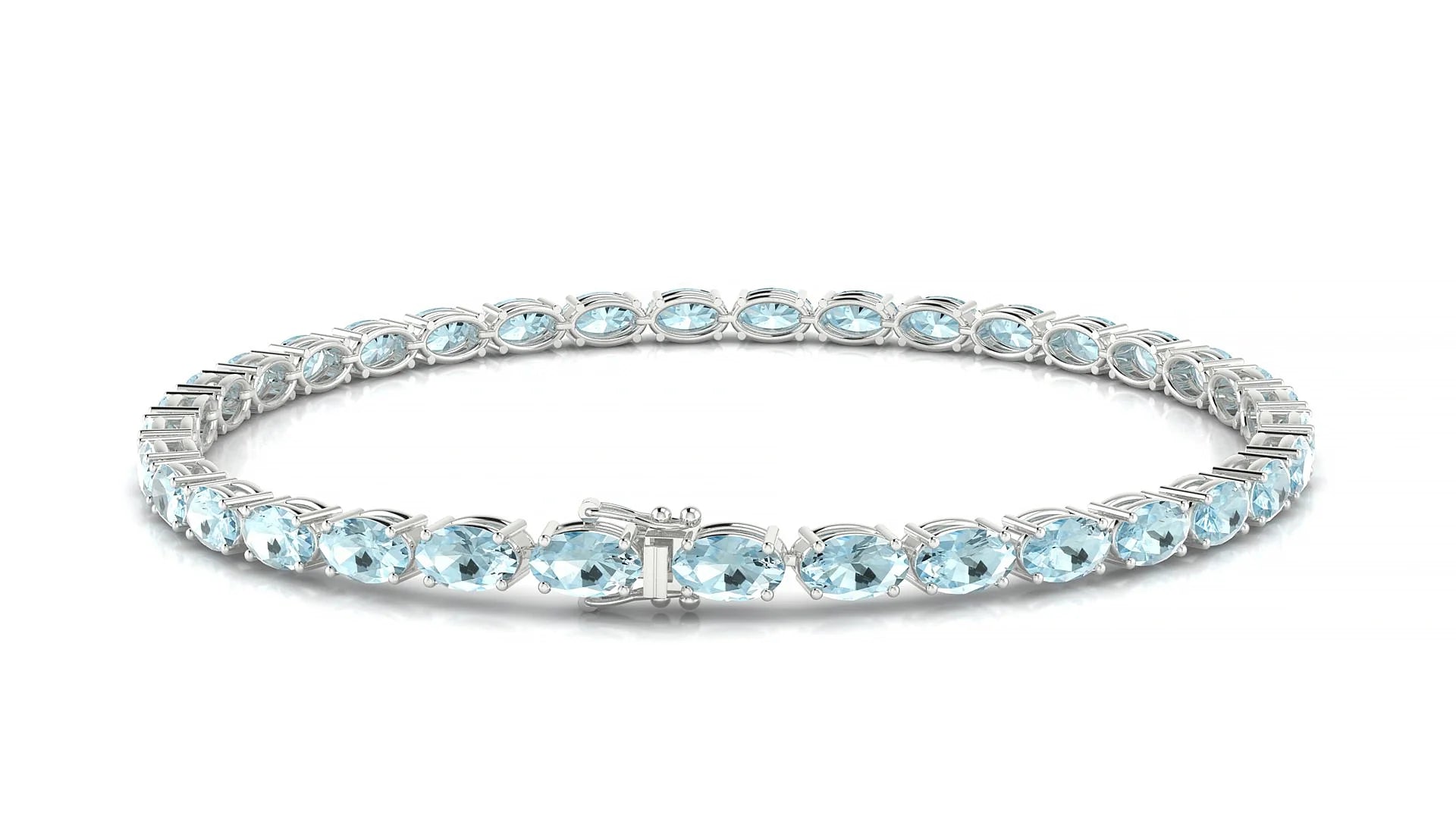 Pula | 18k White Gold 5 x 3 mm Oval Natural Aquamarine 18 cm Tennis Bracelet