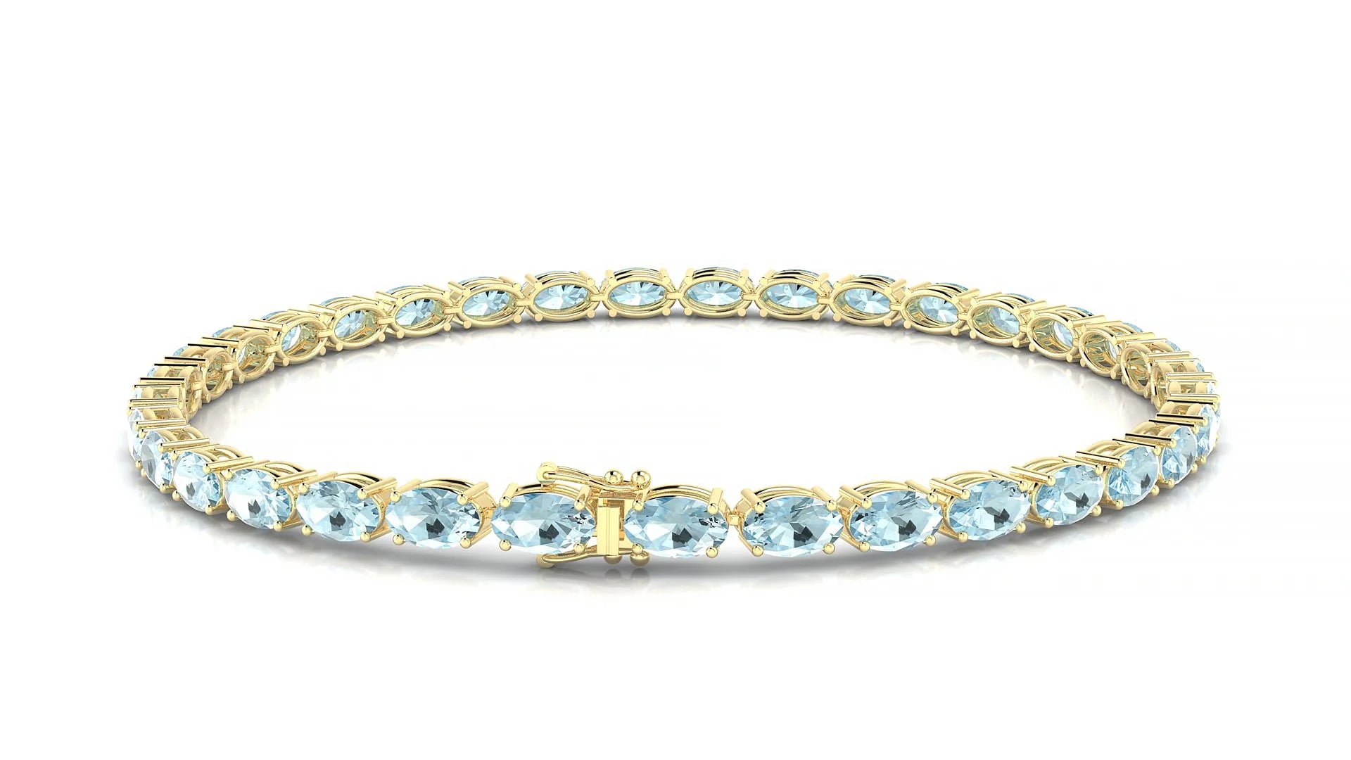 Pula | 18k Yellow Gold 5 x 3 mm Oval Natural Aquamarine 18 cm Tennis Bracelet