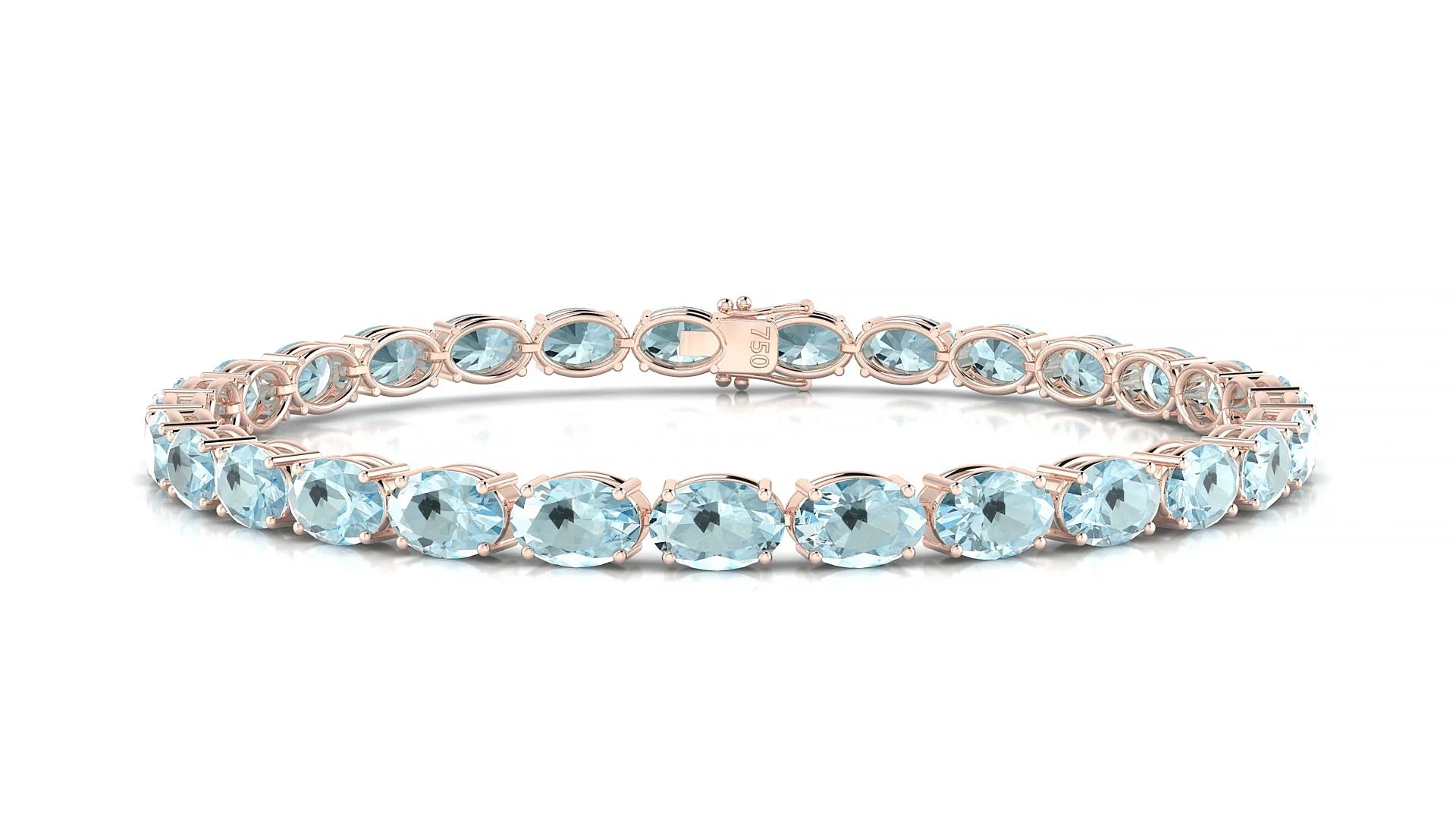 Pula | 18k Rose Gold 6 x 4 mm Oval Natural Aquamarine 18 cm Tennis Bracelet