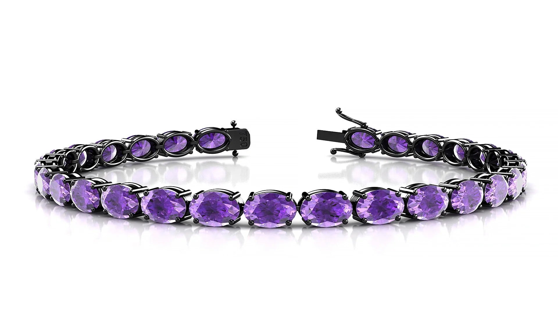 Pula | 18k Black Gold 6 x 4 mm Oval Natural Amethyst 18 cm Tennis Bracelet