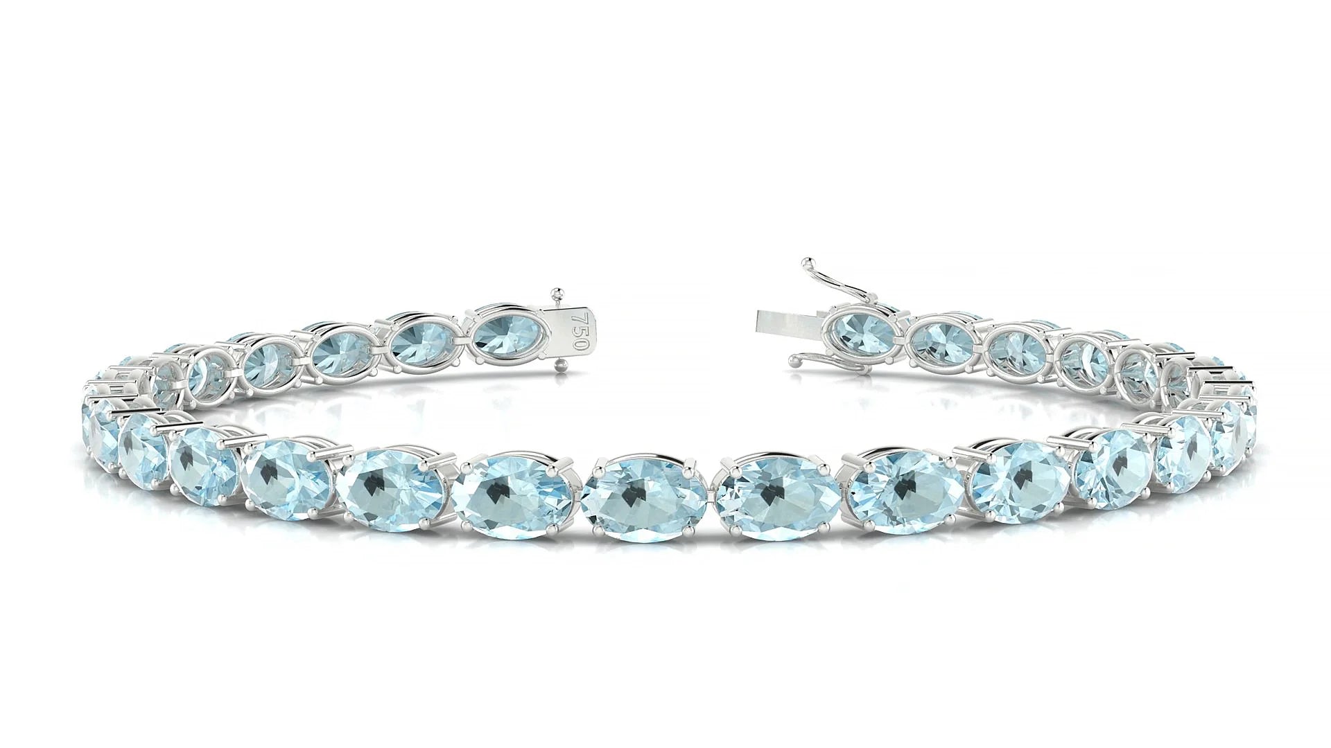 Pula | 18k White Gold 6 x 4 mm Oval Natural Aquamarine 18 cm Tennis Bracelet
