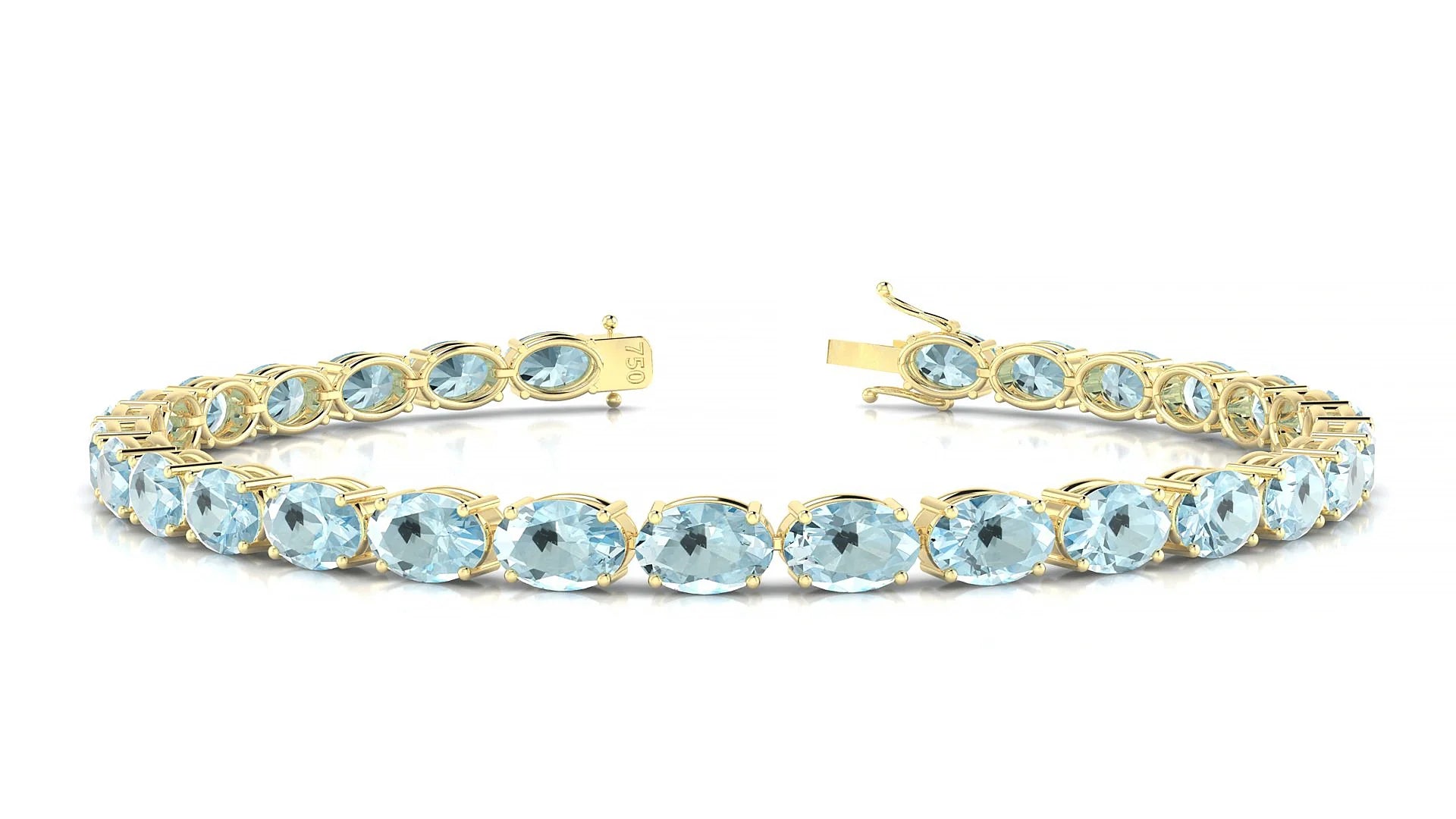 Pula | 18k Yellow Gold 6 x 4 mm Oval Natural Aquamarine 18 cm Tennis Bracelet