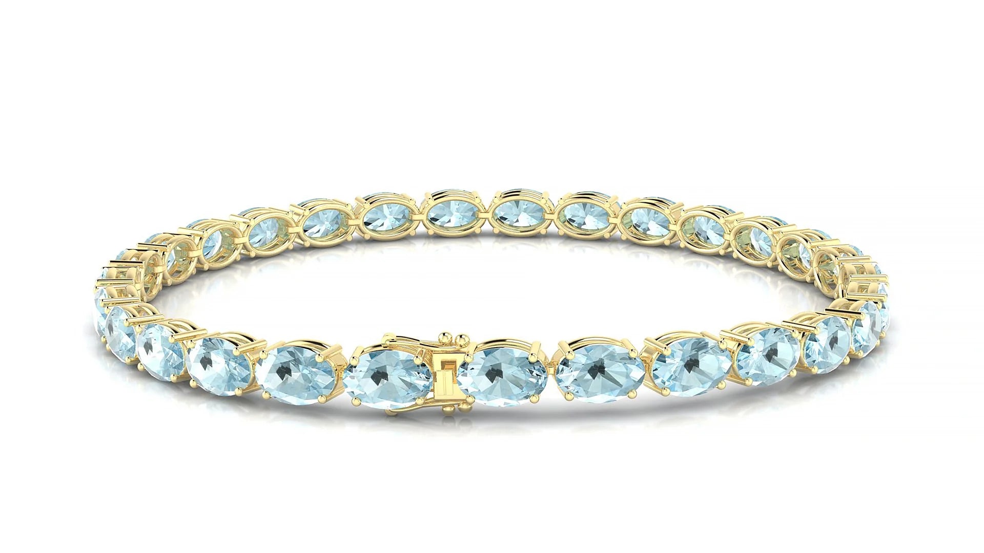 Pula | 18k Yellow Gold 6 x 4 mm Oval Natural Aquamarine 18 cm Tennis Bracelet
