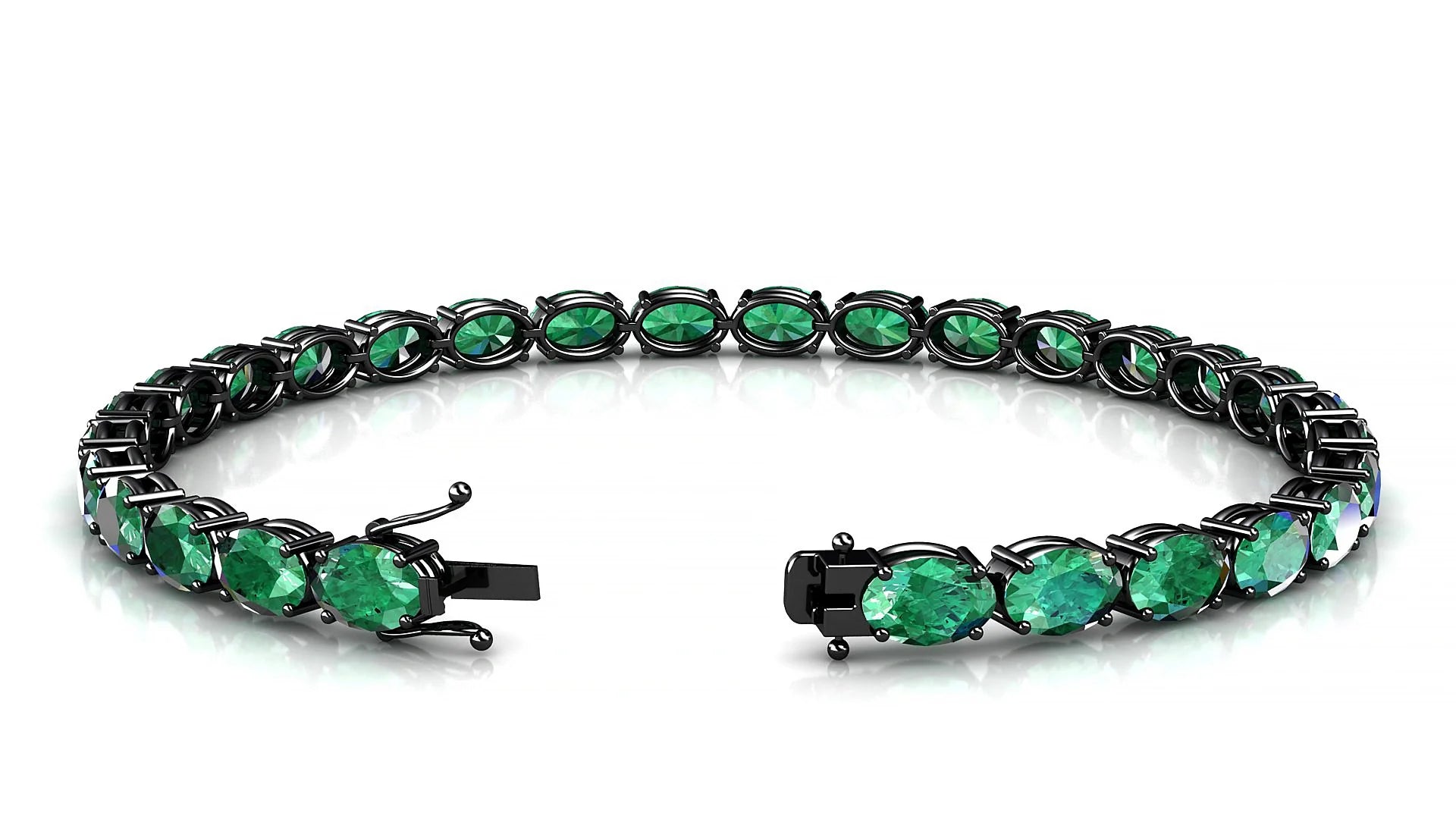 Pula | 18k Black Gold 6 x 4 mm Oval Natural Emerald 18 cm Tennis Bracelet
