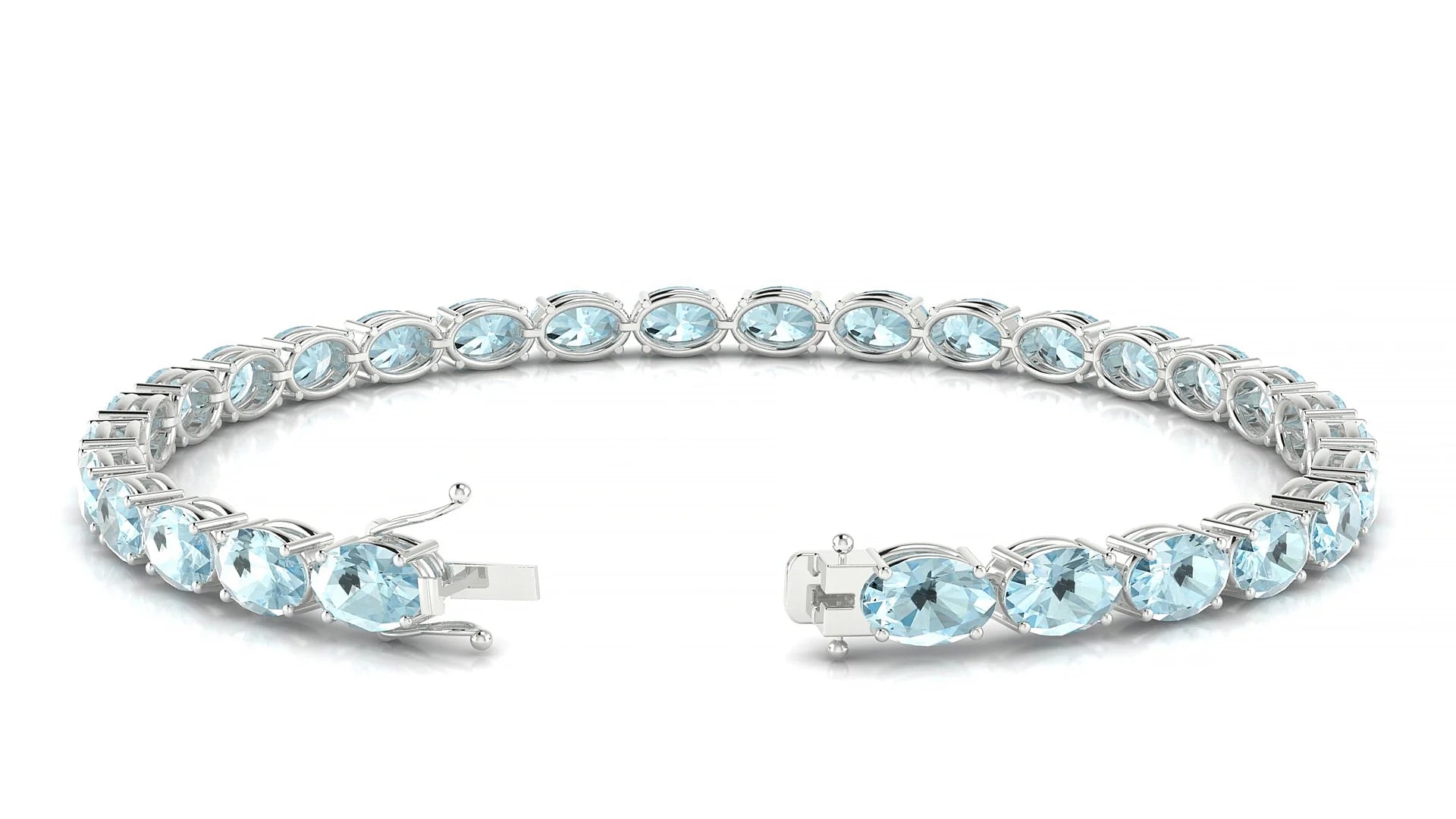 Pula | 18k White Gold 6 x 4 mm Oval Natural Aquamarine 18 cm Tennis Bracelet