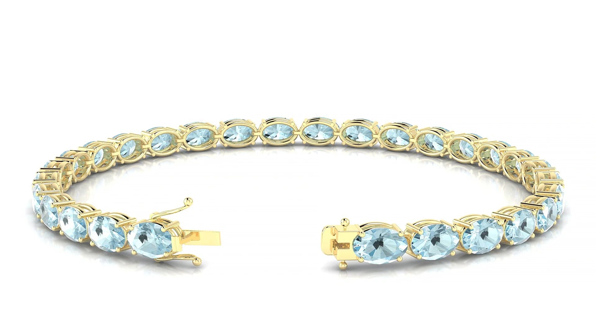 Pula | 18k Yellow Gold 6 x 4 mm Oval Natural Aquamarine 18 cm Tennis Bracelet