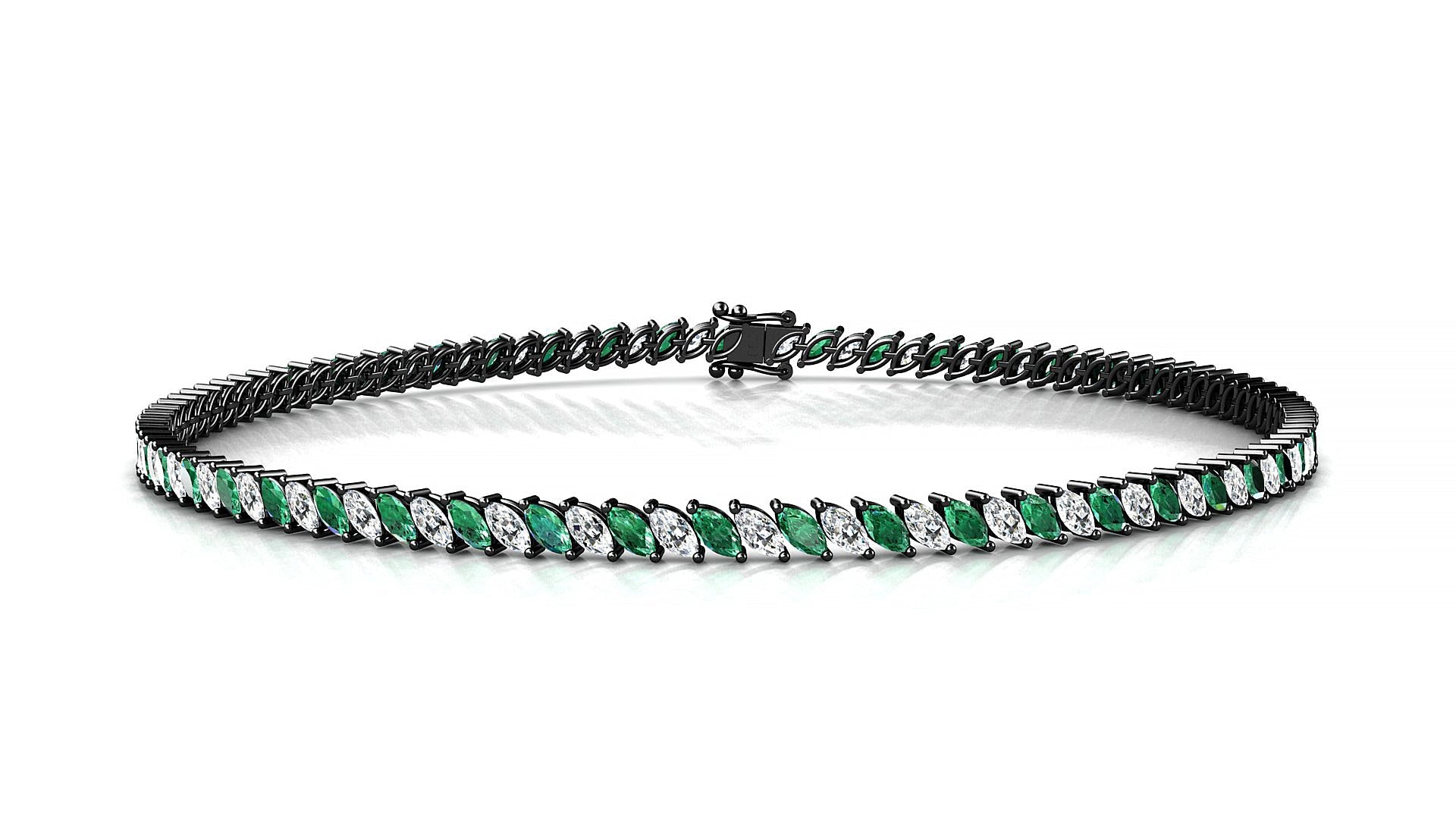 Venezia 1-1 | 18k Black Gold 3 x 1.5 mm Marquise Natural Emerald & Diamond Tennis Bracelet