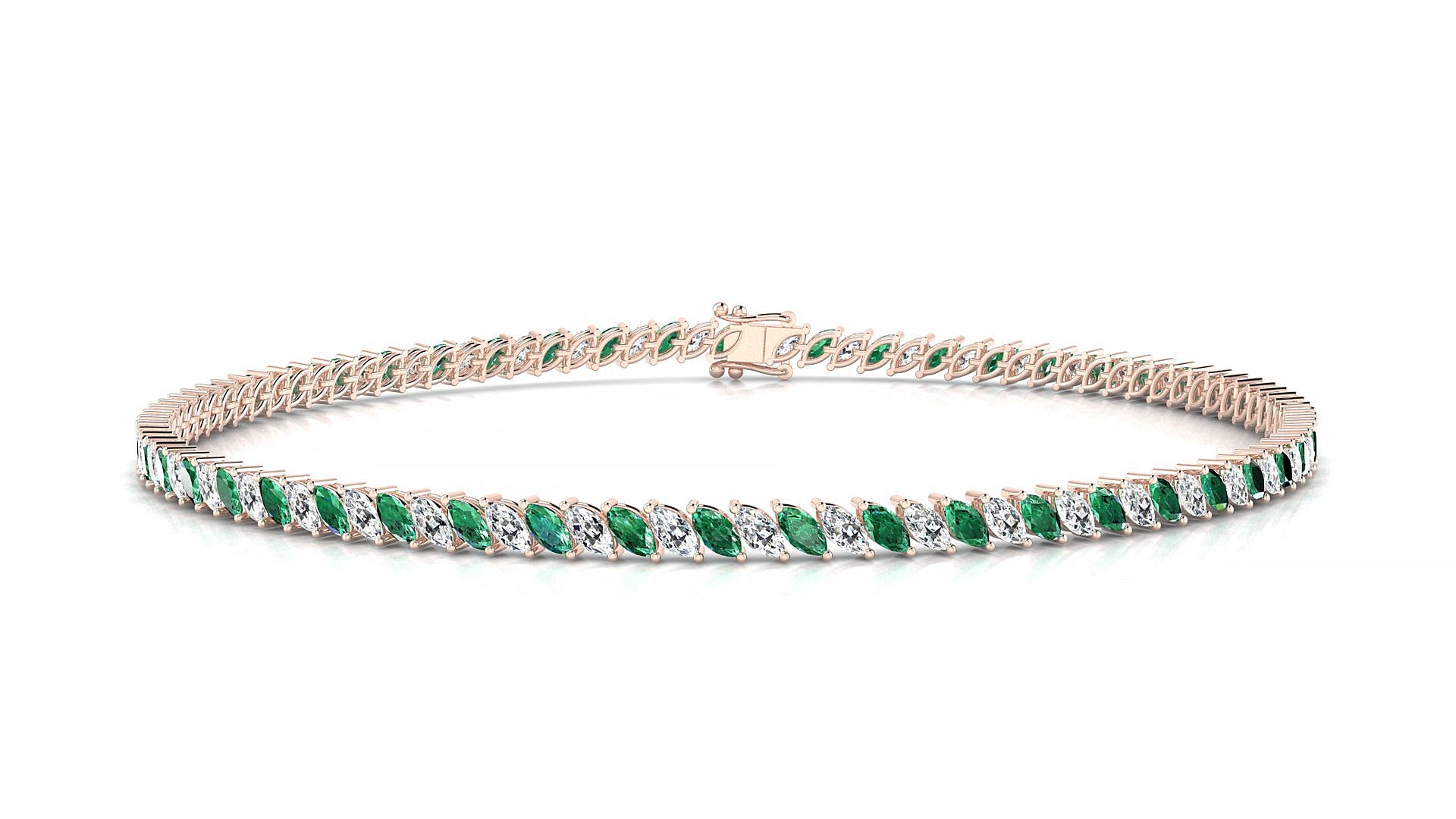 Venezia 1-1 | 18k Rose Gold 3 x 1.5 mm Marquise Natural Emerald & Diamond Tennis Bracelet