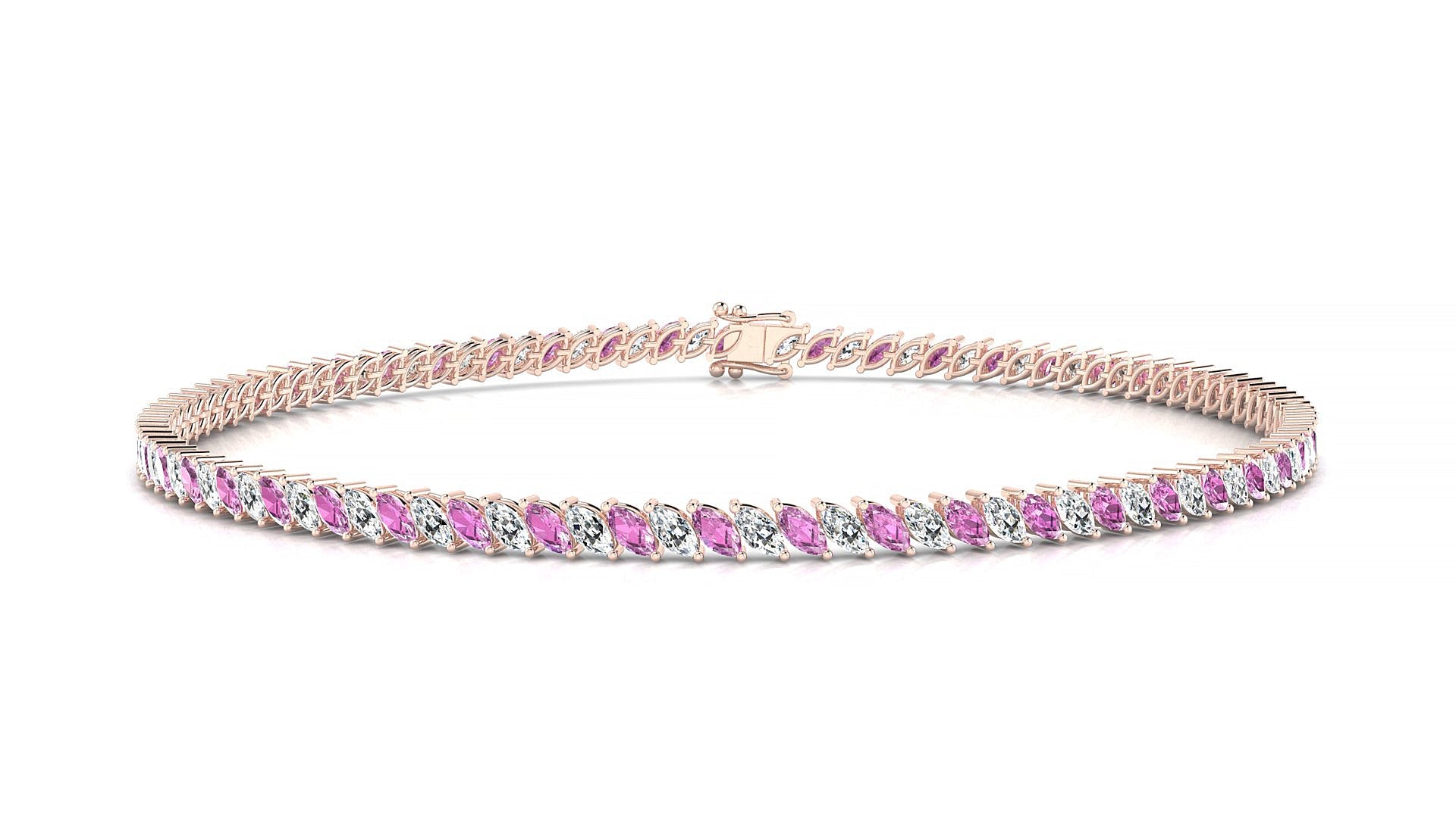 Venezia 1-1 | 18k Rose Gold 3 x 1.5 mm Marquise Natural Pink Sapphire & Diamond Tennis Bracelet
