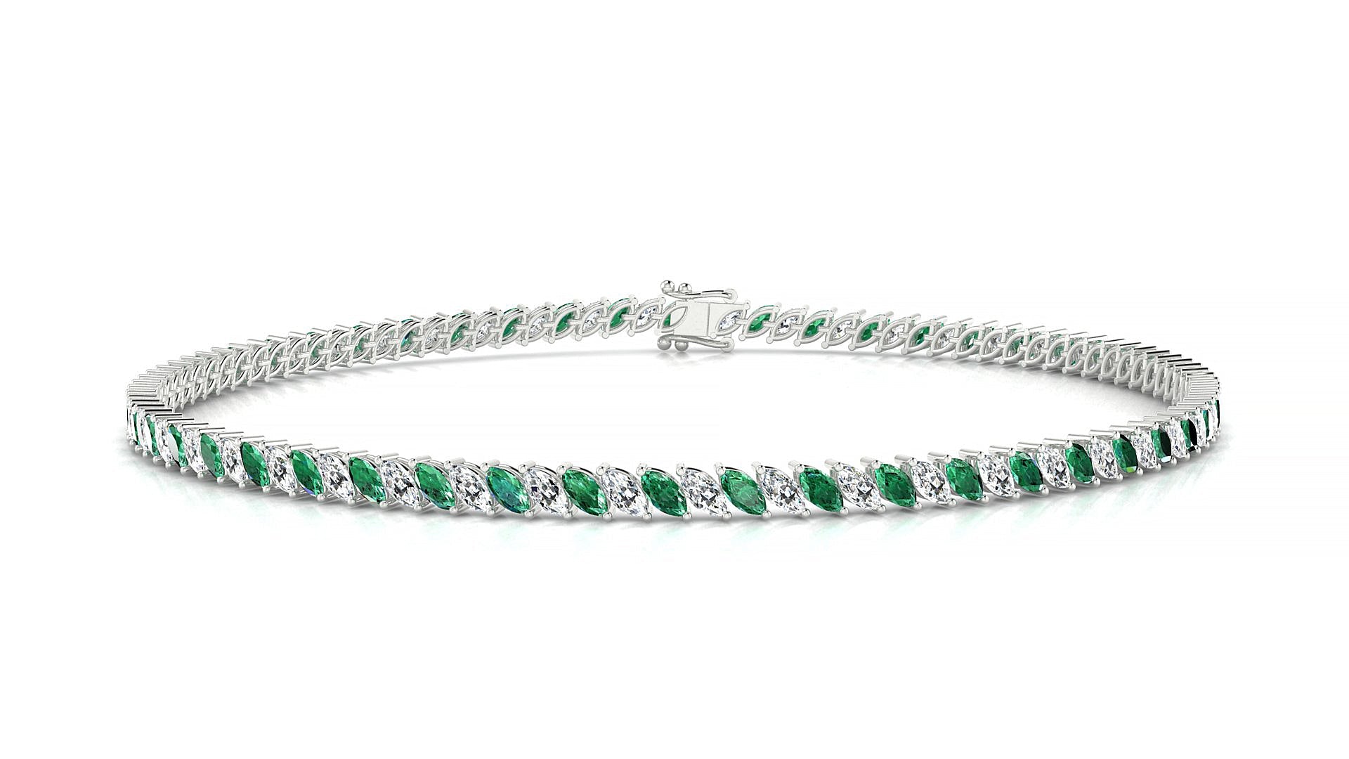 Venezia 1-1 | 18k White Gold 3 x 1.5 mm Marquise Natural Emerald & Diamond Tennis Bracelet