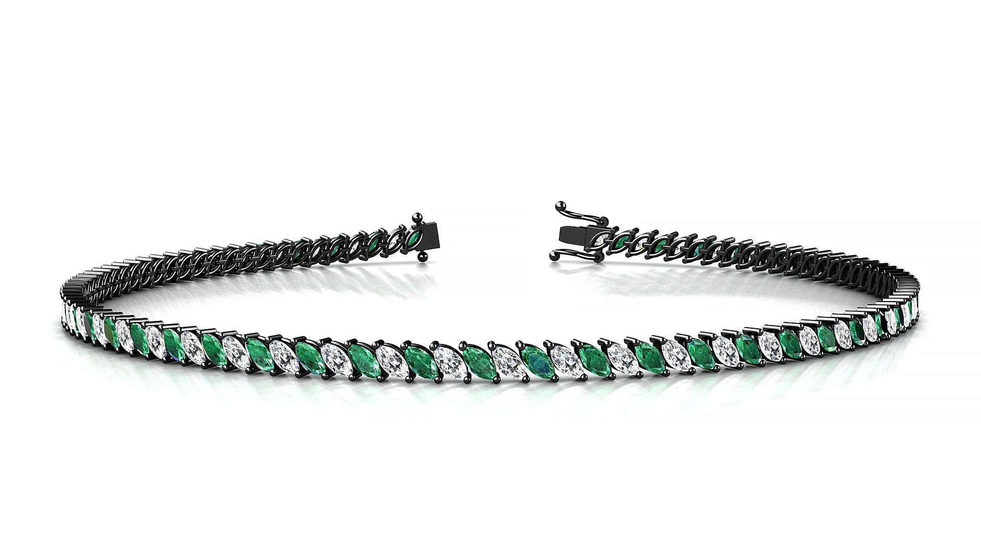 Venezia 1-1 | 18k Black Gold 3 x 1.5 mm Marquise Natural Emerald & Diamond Tennis Bracelet