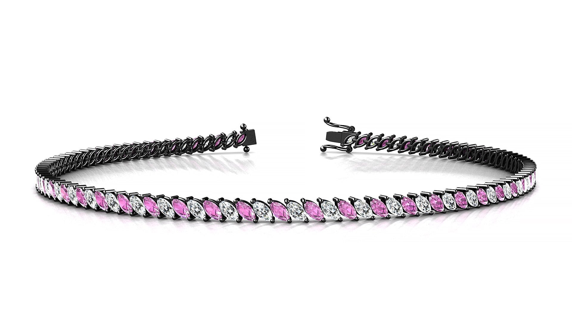 Venezia 1-1 | 18k Black Gold 3 x 1.5 mm Marquise Natural Pink Sapphire & Diamond Tennis Bracelet