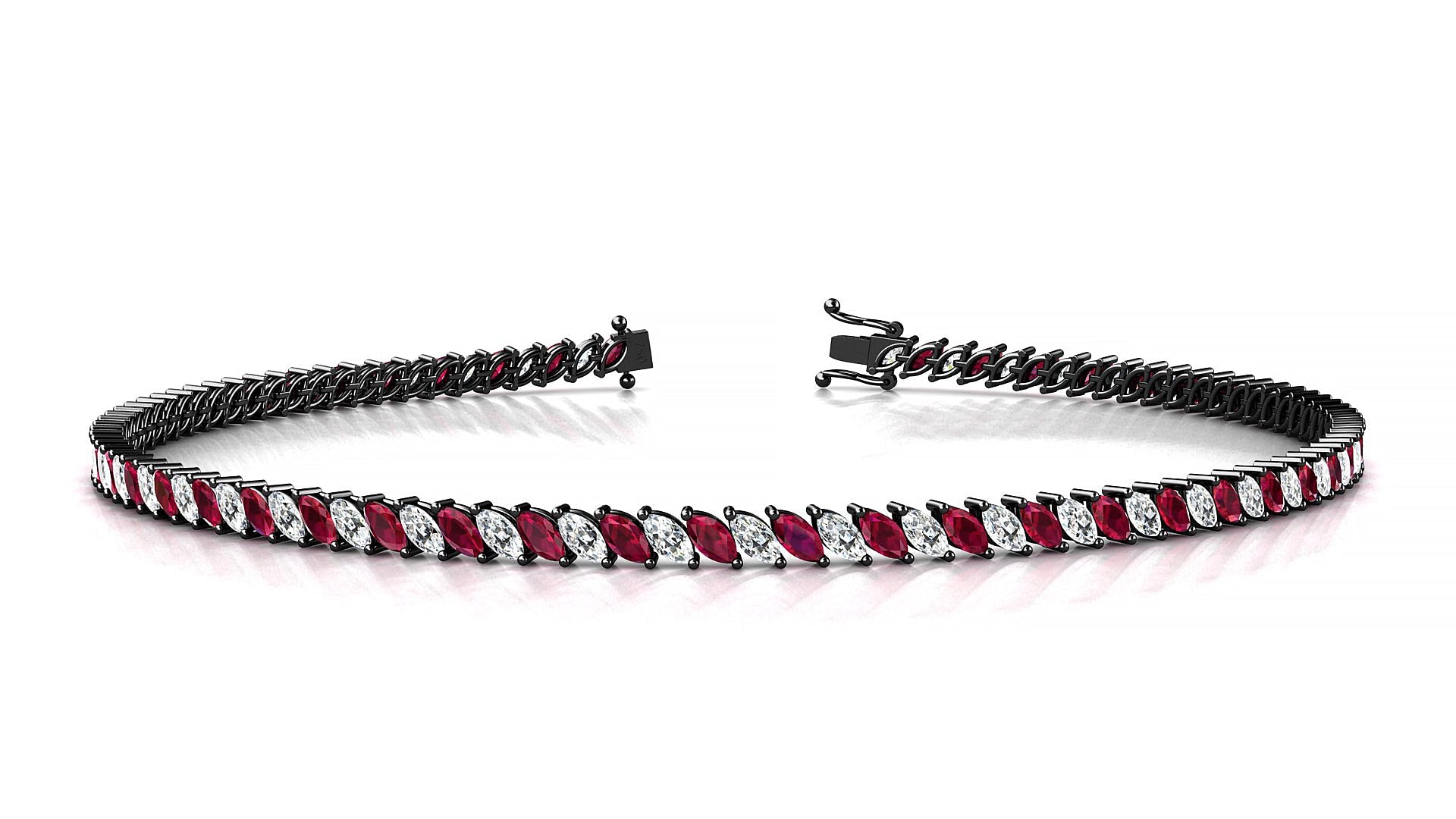 Venezia 1-1 | 18k Black Gold 3 x 1.5 mm Marquise Natural Ruby & Diamond Tennis Bracelet