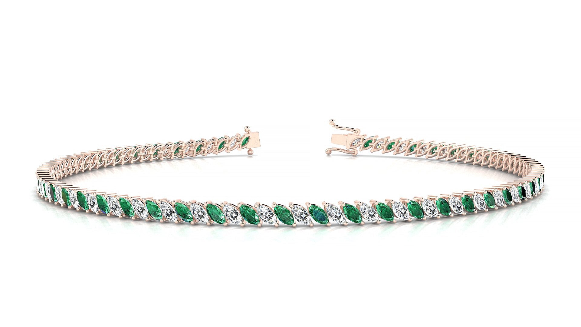 Venezia 1-1 | 18k Rose Gold 3 x 1.5 mm Marquise Natural Emerald & Diamond Tennis Bracelet