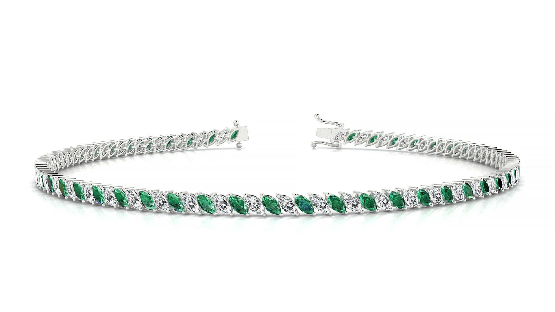 Venezia 1-1 | 18k White Gold 3 x 1.5 mm Marquise Natural Emerald & Diamond Tennis Bracelet