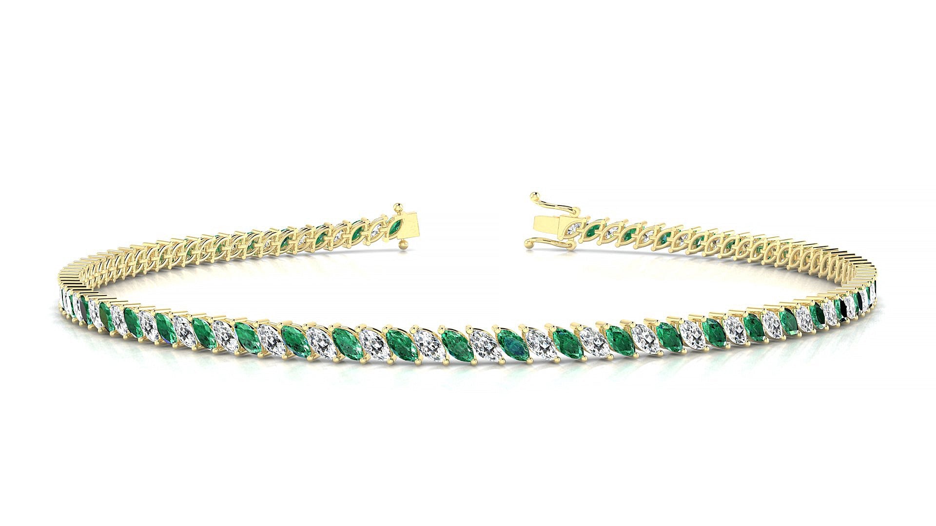 Venezia 1-1 | 18k Yellow Gold 3 x 1.5 mm Marquise Natural Emerald & Diamond Tennis Bracelet