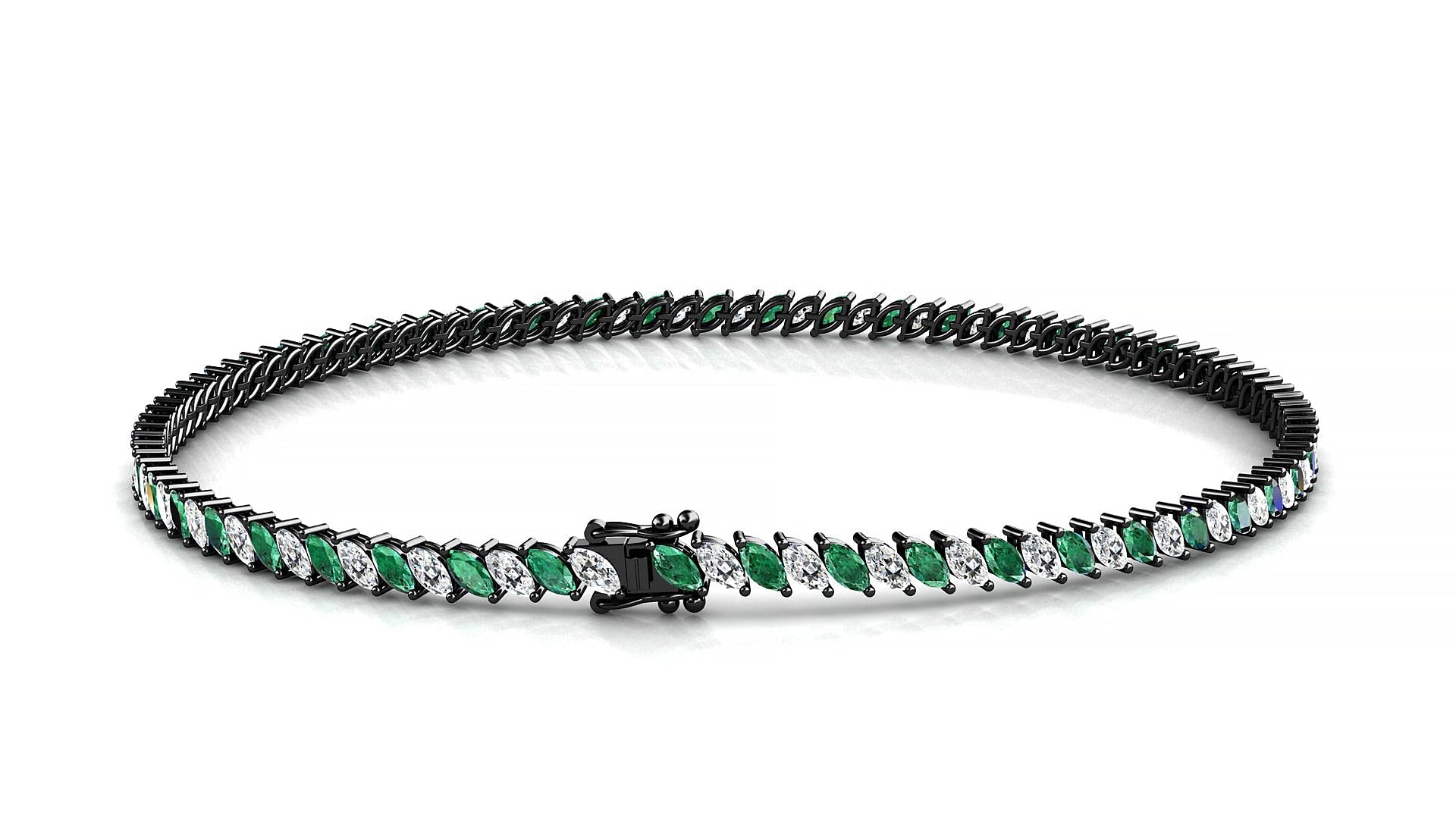 Venezia 1-1 | 18k Black Gold 3 x 1.5 mm Marquise Natural Emerald & Diamond Tennis Bracelet