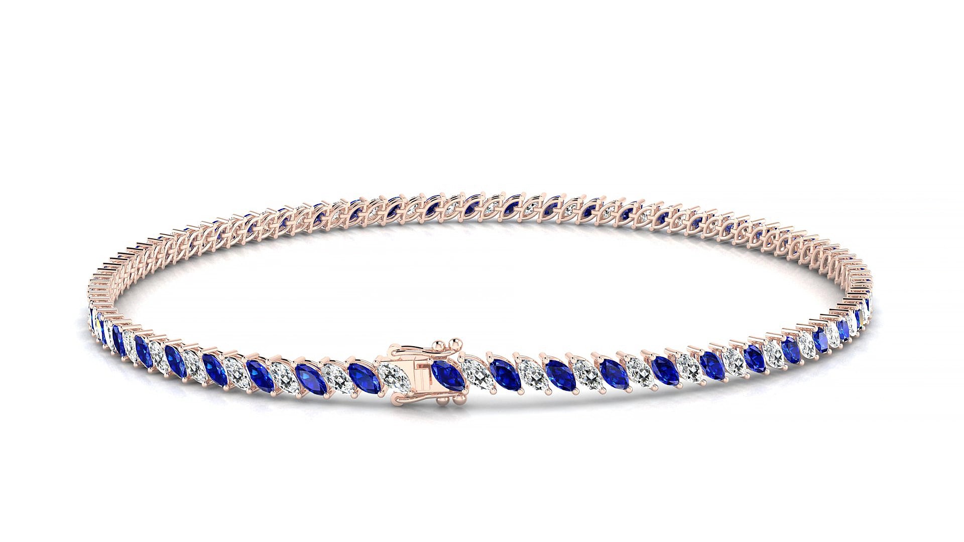 Venezia 1-1 | 18k Rose Gold 3 x 1.5 mm Marquise Natural Sapphire & Diamond 15 cm Tennis Bracelet