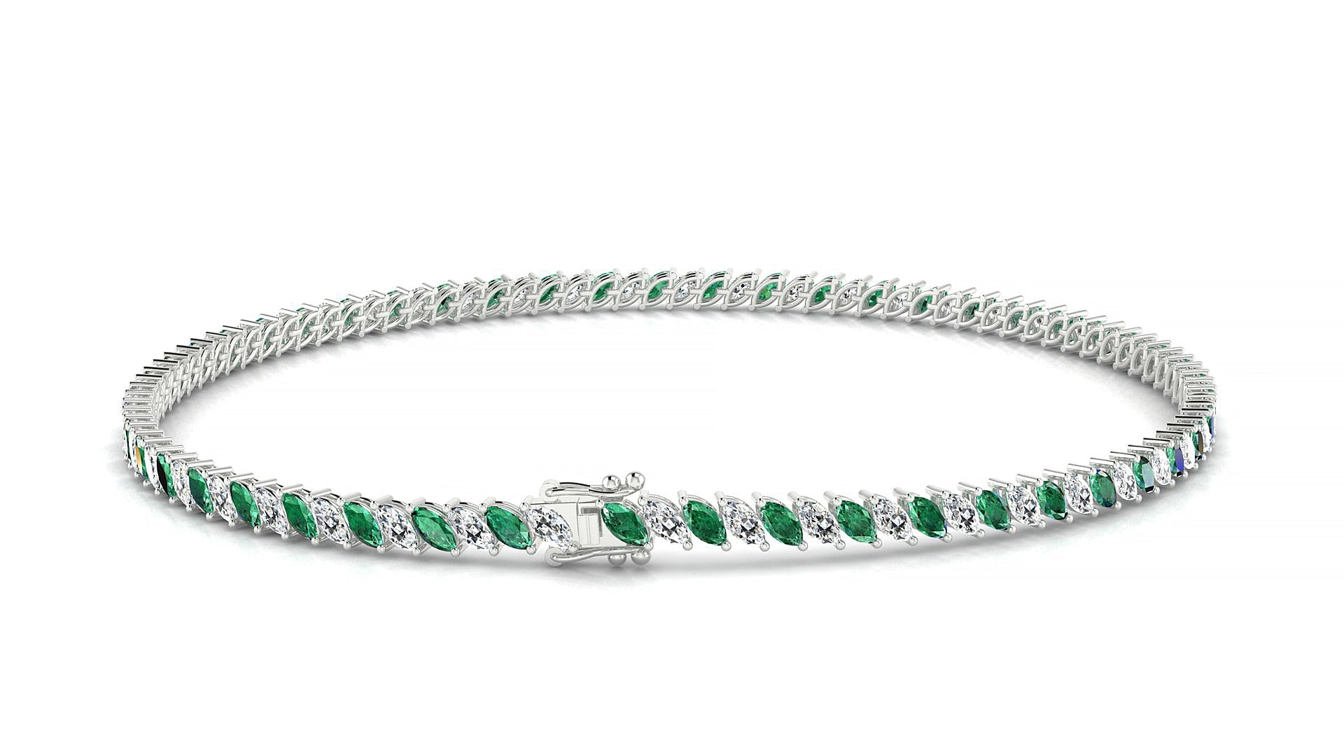 Venezia 1-1 | 18k White Gold 3 x 1.5 mm Marquise Natural Emerald & Diamond Tennis Bracelet
