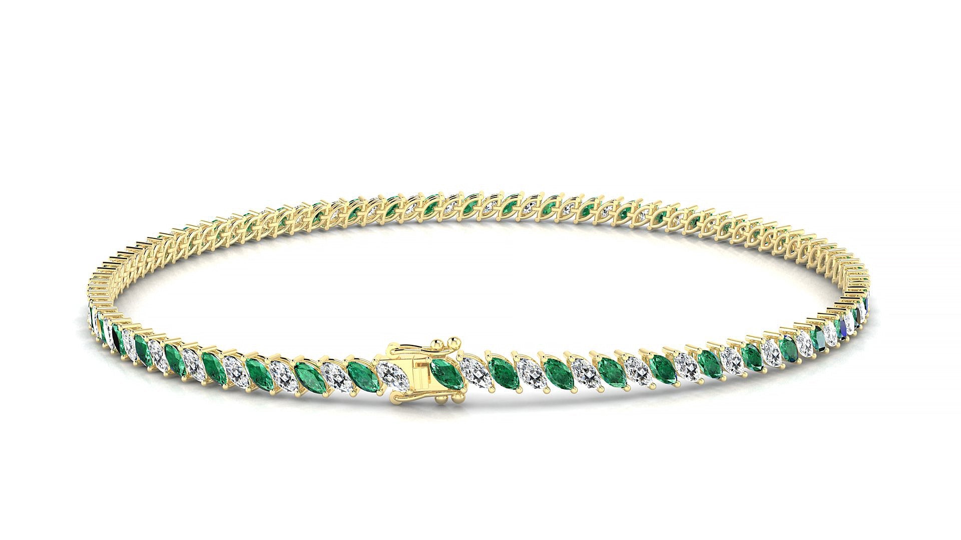 Venezia 1-1 | 18k Yellow Gold 3 x 1.5 mm Marquise Natural Emerald & Diamond Tennis Bracelet