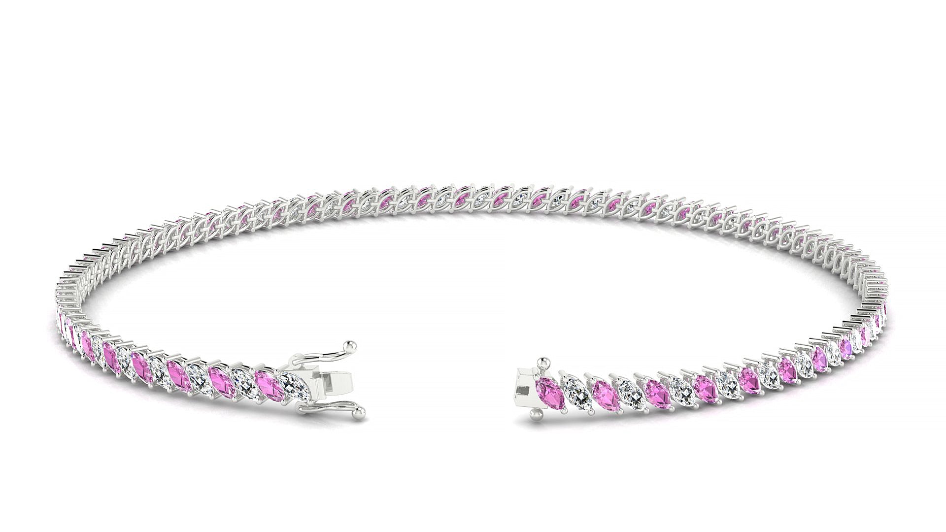 Venezia 1-1 | 18k White Gold 3 x 1.5 mm Marquise Natural Pink Sapphire & Diamond Tennis Bracelet