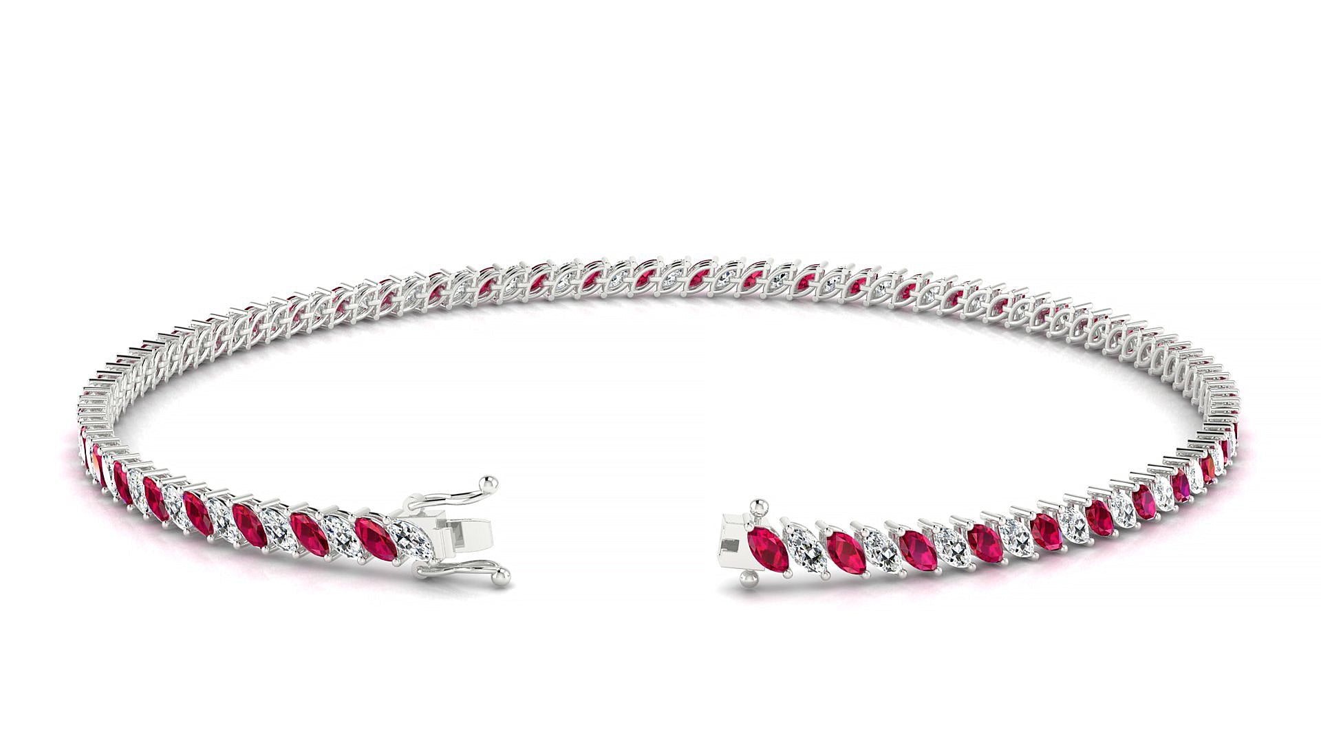 Venezia 1-1 | 18k White Gold 3 x 1.5 mm Marquise Natural Ruby & Diamond Tennis Bracelet