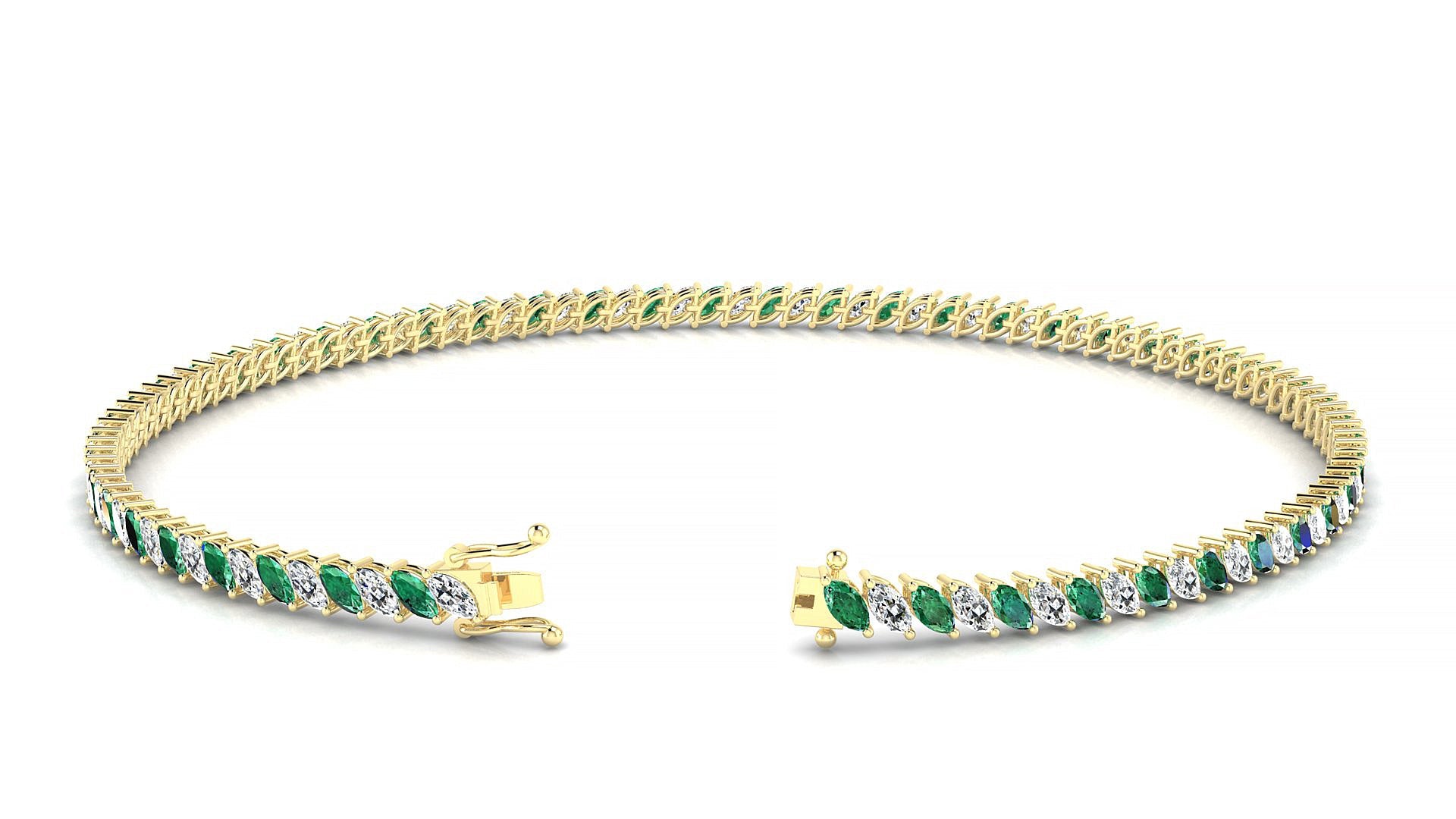 Venezia 1-1 | 18k Yellow Gold 3 x 1.5 mm Marquise Natural Emerald & Diamond Tennis Bracelet
