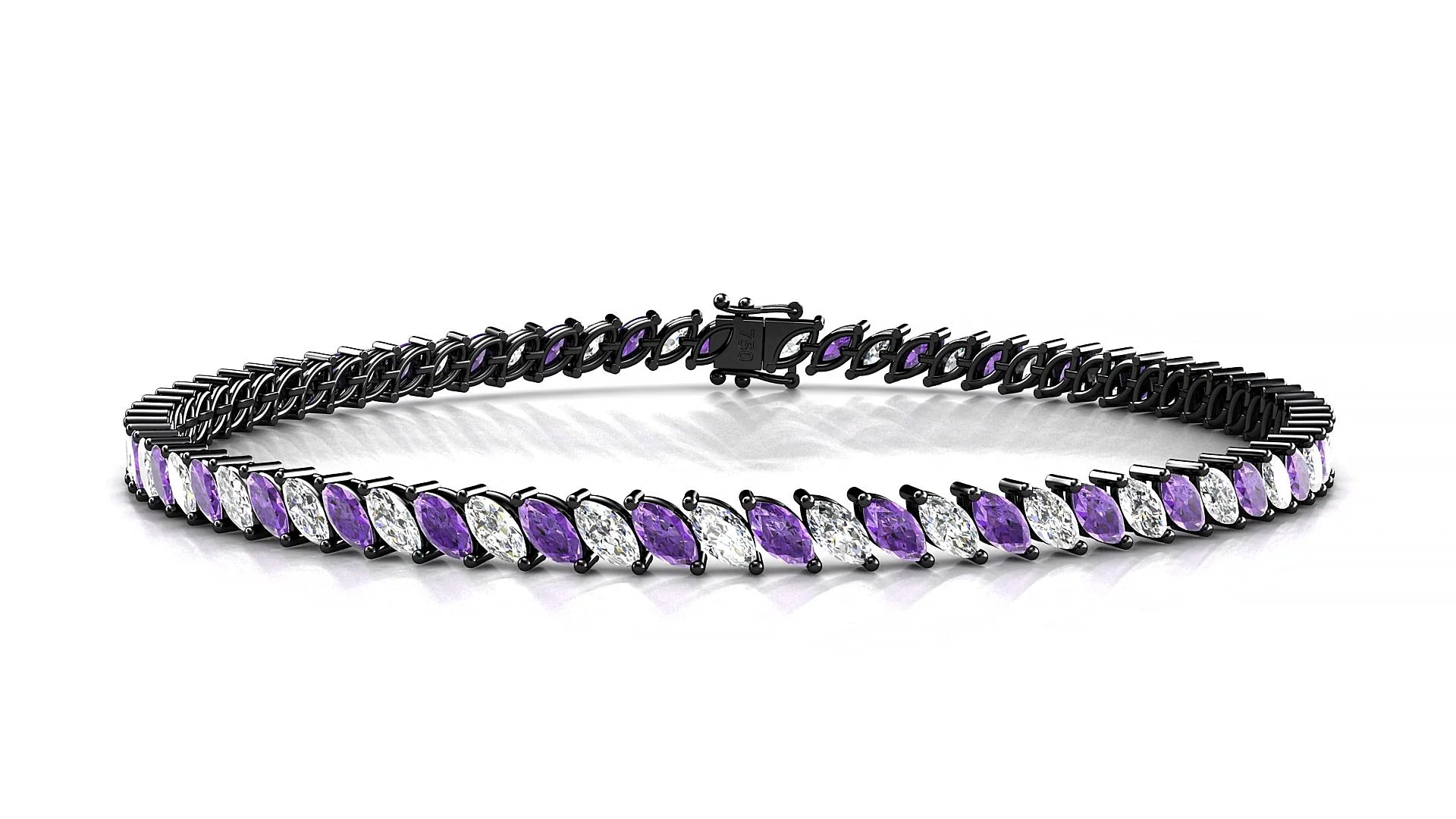 Venezia 1-1 | 18k Black Gold 4 x 2 mm Marquise Natural Amethyst & Diamond Tennis Bracelet