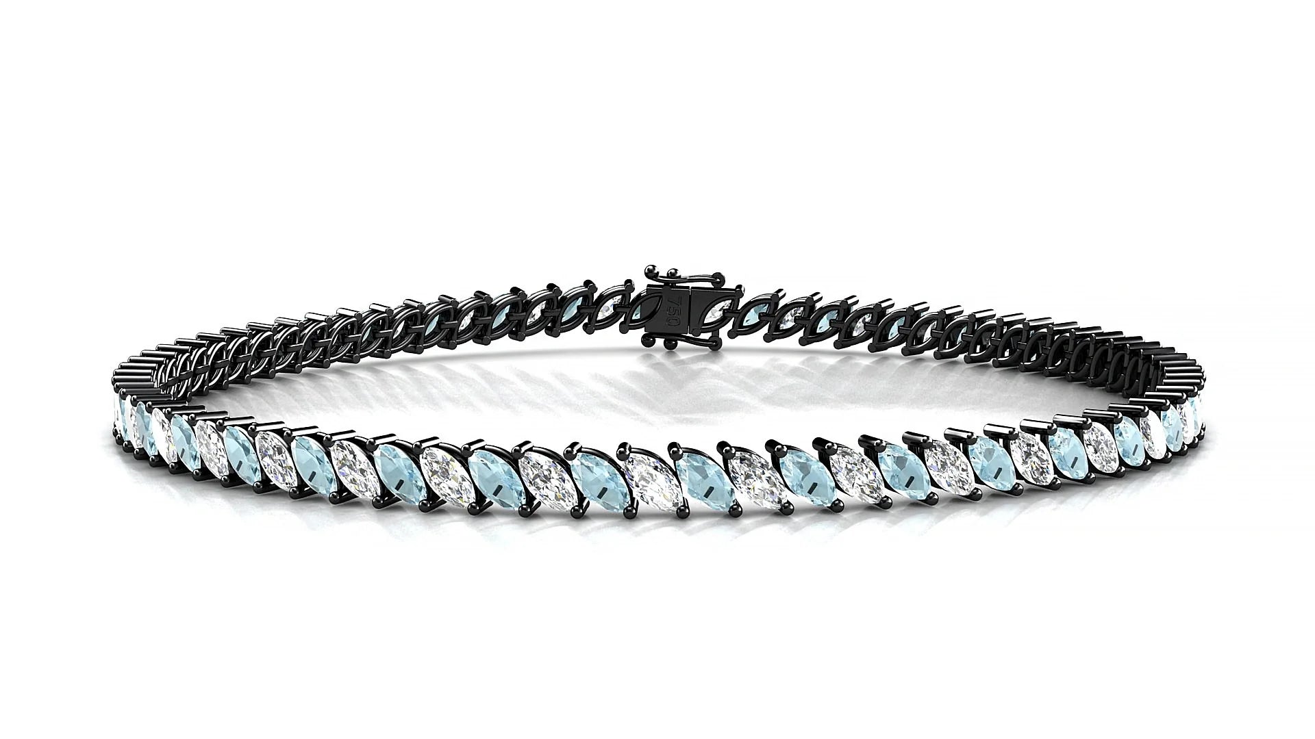 Venezia 1-1 | 18k Black Gold 4 x 2 mm Marquise Natural Aquamarine & Diamond Tennis Bracelet