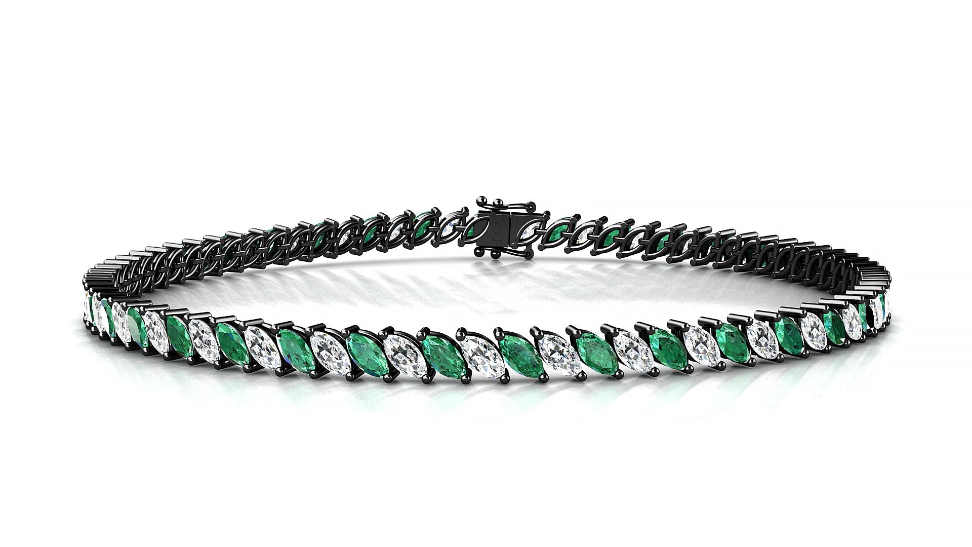 Venezia 1-1 | 18k Black Gold 4 x 2 mm Marquise Natural Emerald & Diamond Tennis Bracelet