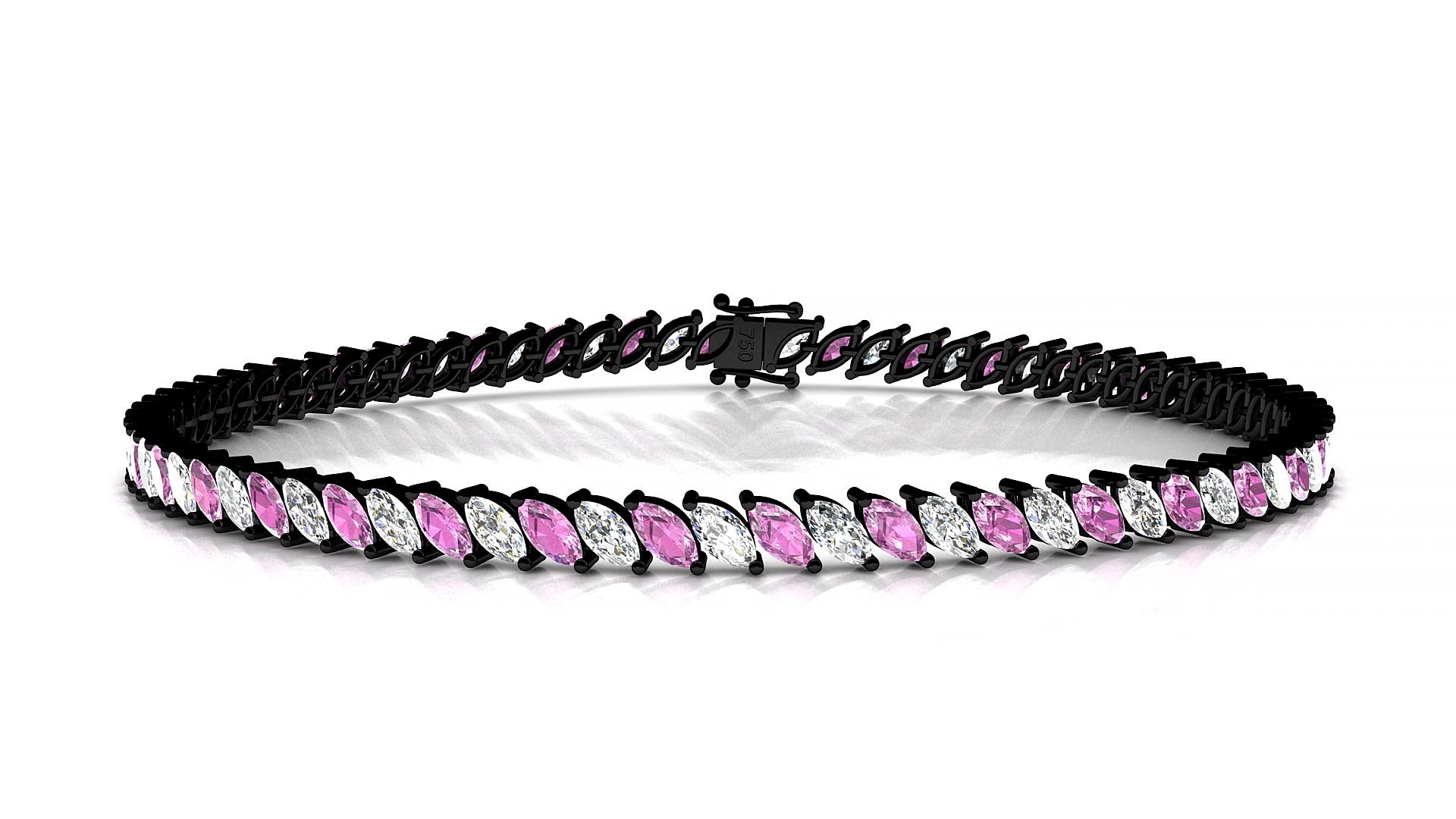 Venezia 1-1 | 18k Black Gold 4 x 2 mm Marquise Natural Pink Sapphire & Diamond 19 cm Tennis Bracelet