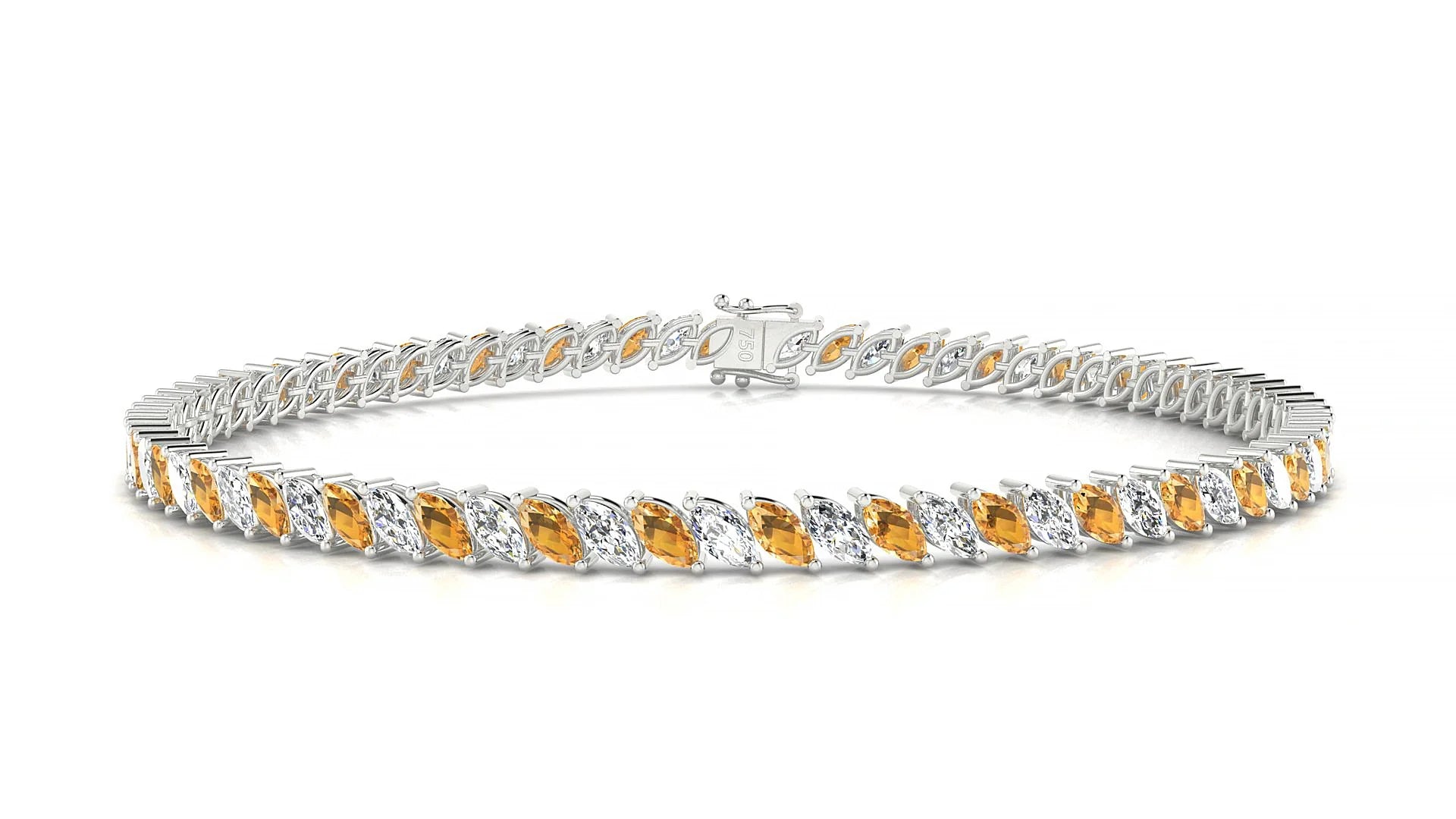 Venezia 1-1 | 18k White Gold 4 x 2 mm Marquise Natural Citrine & Diamond Tennis Bracelet