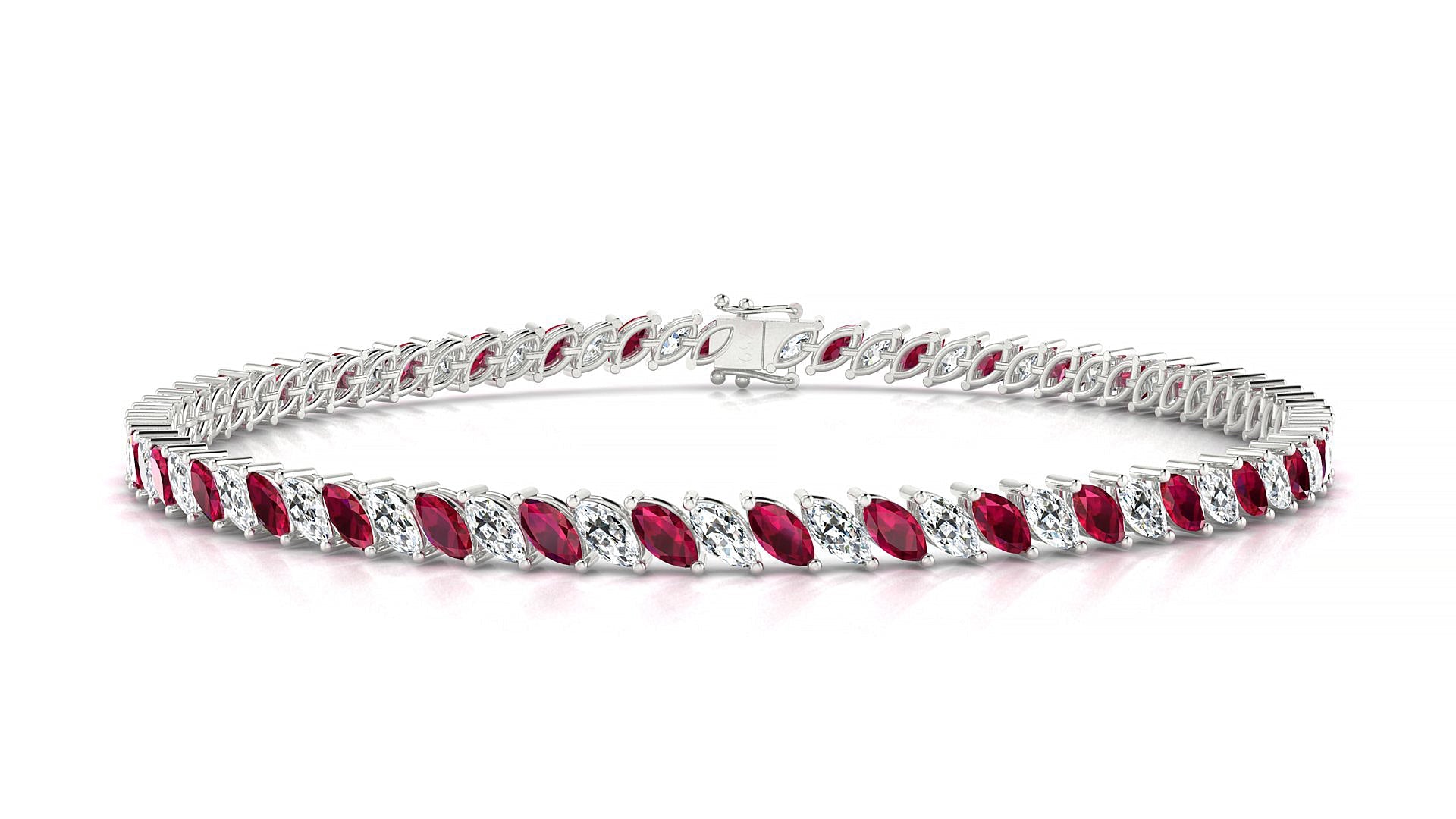 Venezia 1-1 | 18k White Gold 4 x 2 mm Marquise Natural Ruby & Diamond Tennis Bracelet