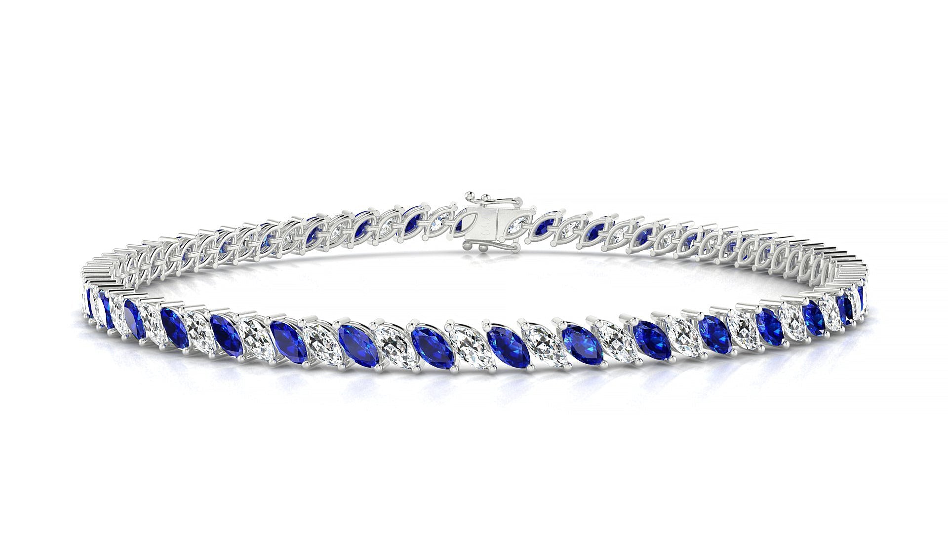 Venezia 1-1 | 18k White Gold 4 x 2 mm Marquise Natural Sapphire & Diamond Tennis Bracelet