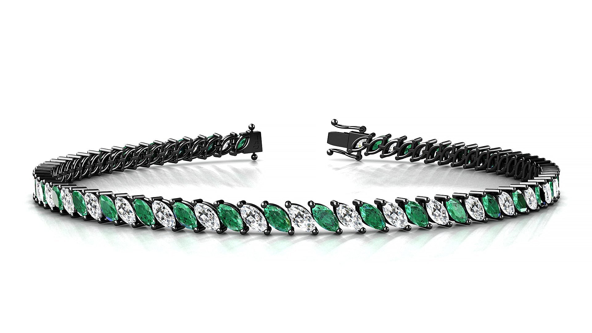 Venezia 1-1 | 18k Black Gold 4 x 2 mm Marquise Natural Emerald & Diamond Tennis Bracelet