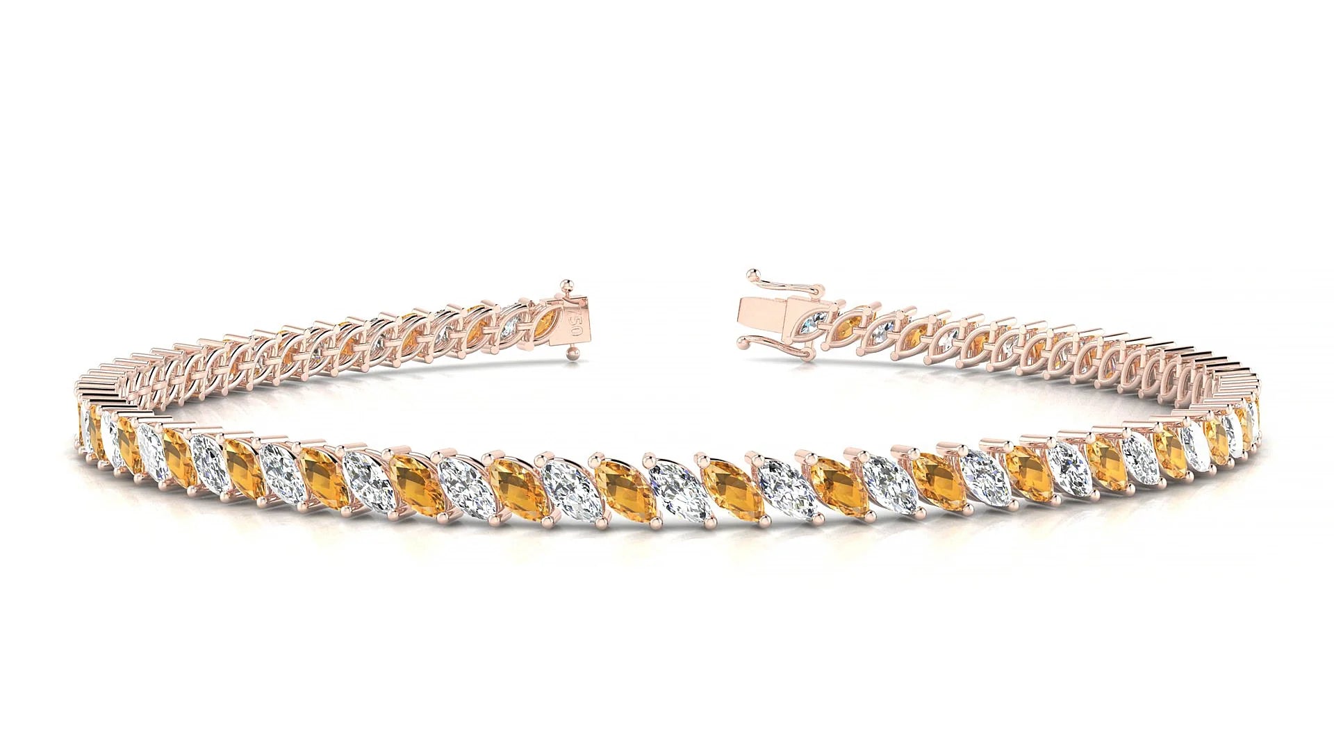 Venezia 1-1 | 18k Rose Gold 4 x 2 mm Marquise Natural Citrine & Diamond Tennis Bracelet