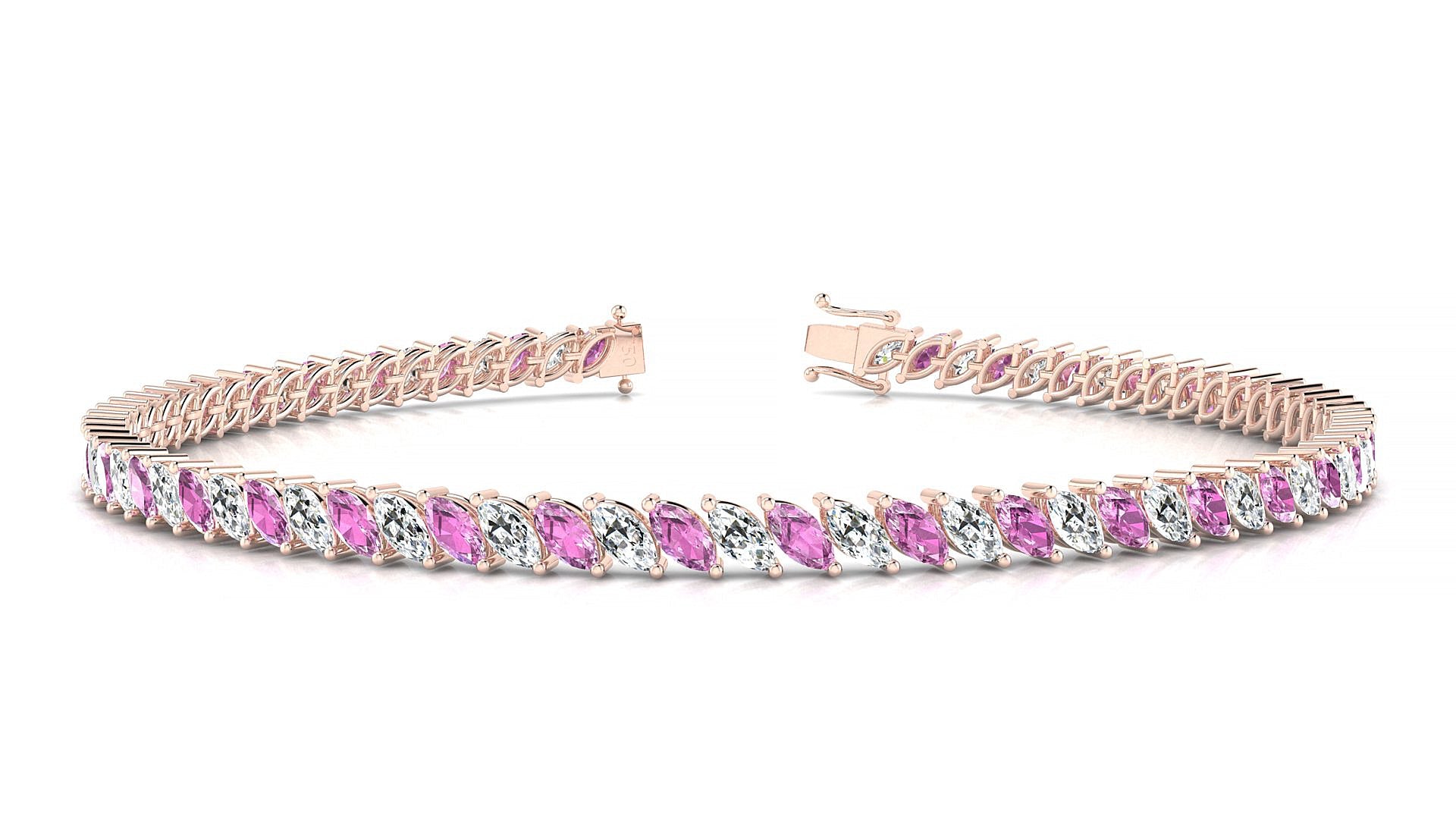 Venezia 1-1 | 18k Rose Gold 4 x 2 mm Marquise Natural Pink Sapphire & Diamond Tennis Bracelet