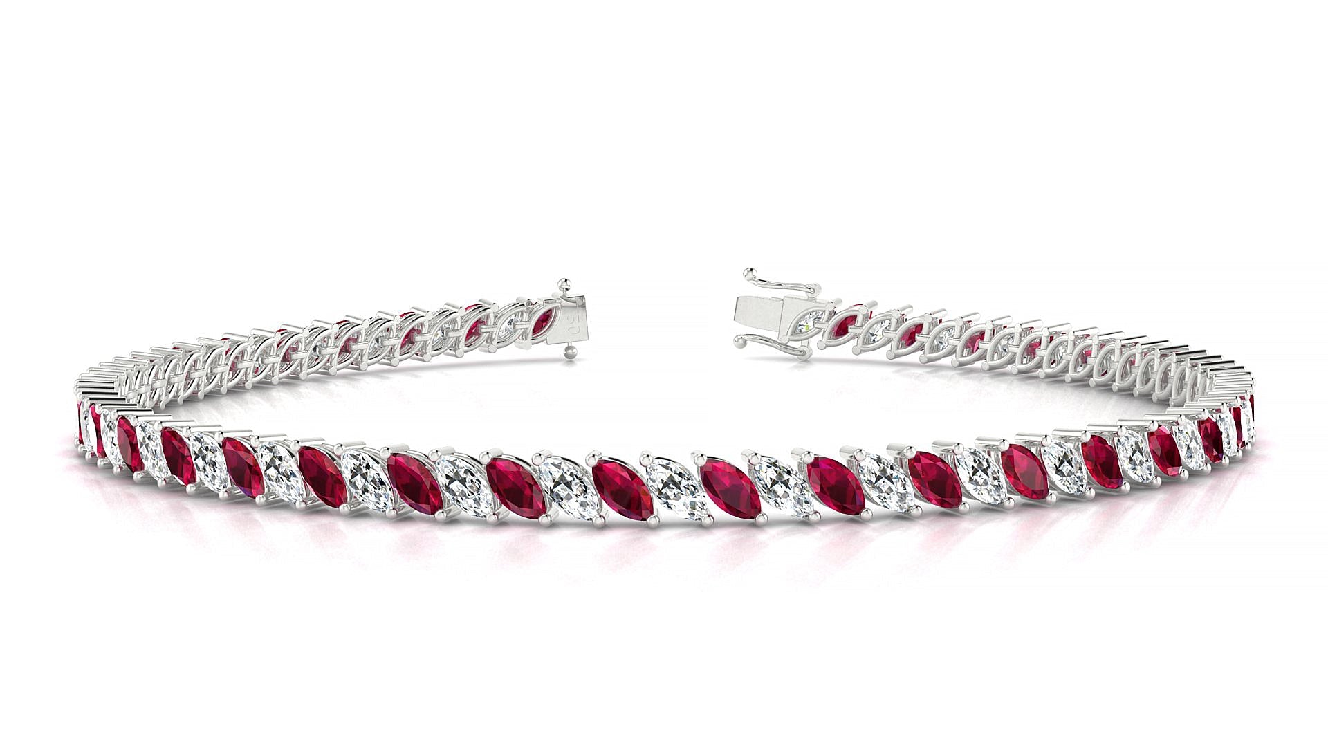 Venezia 1-1 | 18k White Gold 4 x 2 mm Marquise Natural Ruby & Diamond Tennis Bracelet