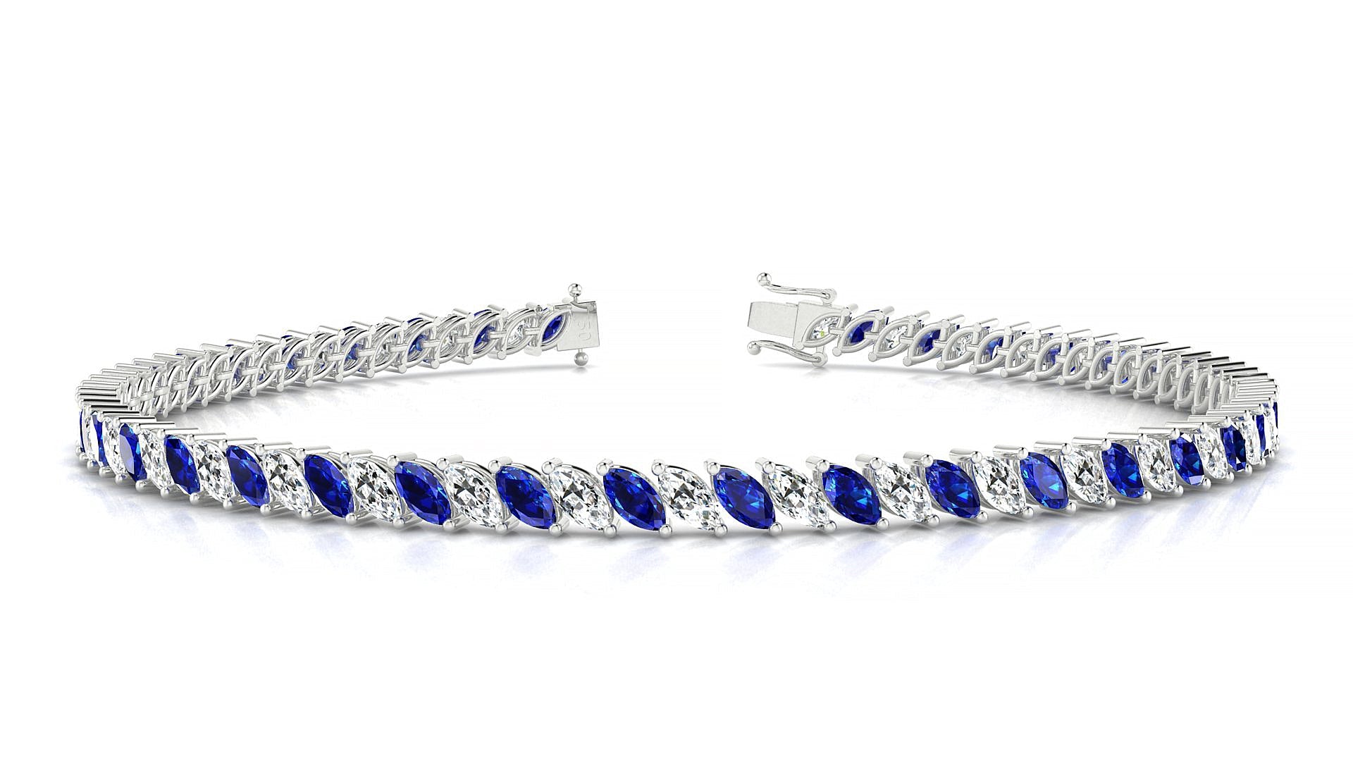 Venezia 1-1 | 18k White Gold 4 x 2 mm Marquise Natural Sapphire & Diamond Tennis Bracelet